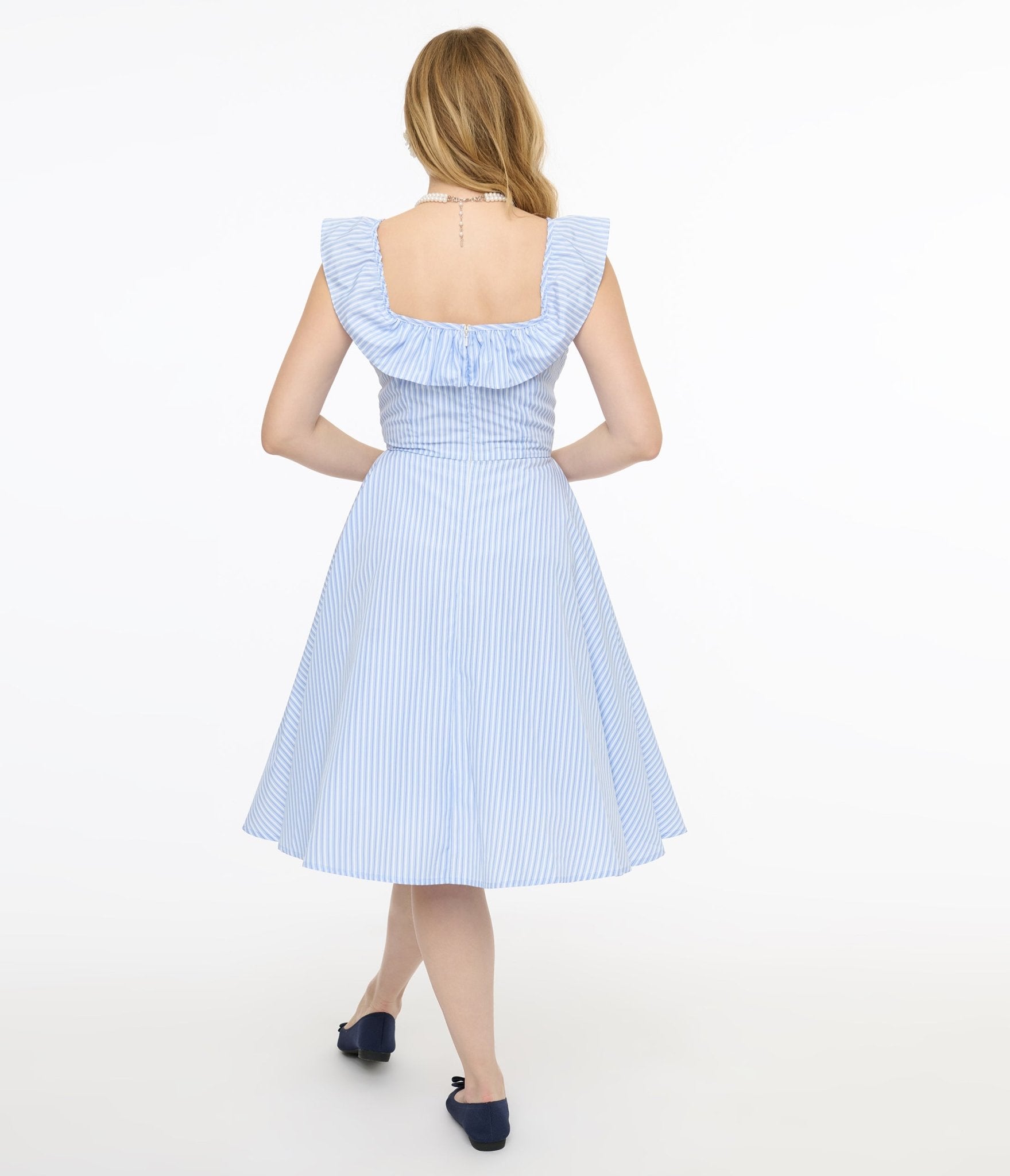 Vintage 1950s Blue & White Stripe Swing Dress - Retro Barbara Dress for Women - Perfect for Cocktail Parties, Tea Dances & 1950s Themed Events