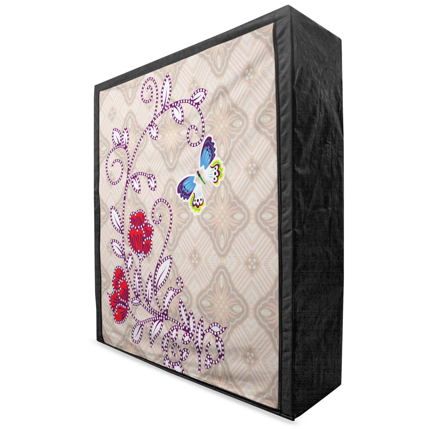 Ambesonne Batik Portable Fabric Wardrobe - Floral Branch & Butterflies Print Clothing Organizer with Shelves, 59 Inch Multicolor Storage Closet for Bedroom, Closet, Dorm or Travel Use