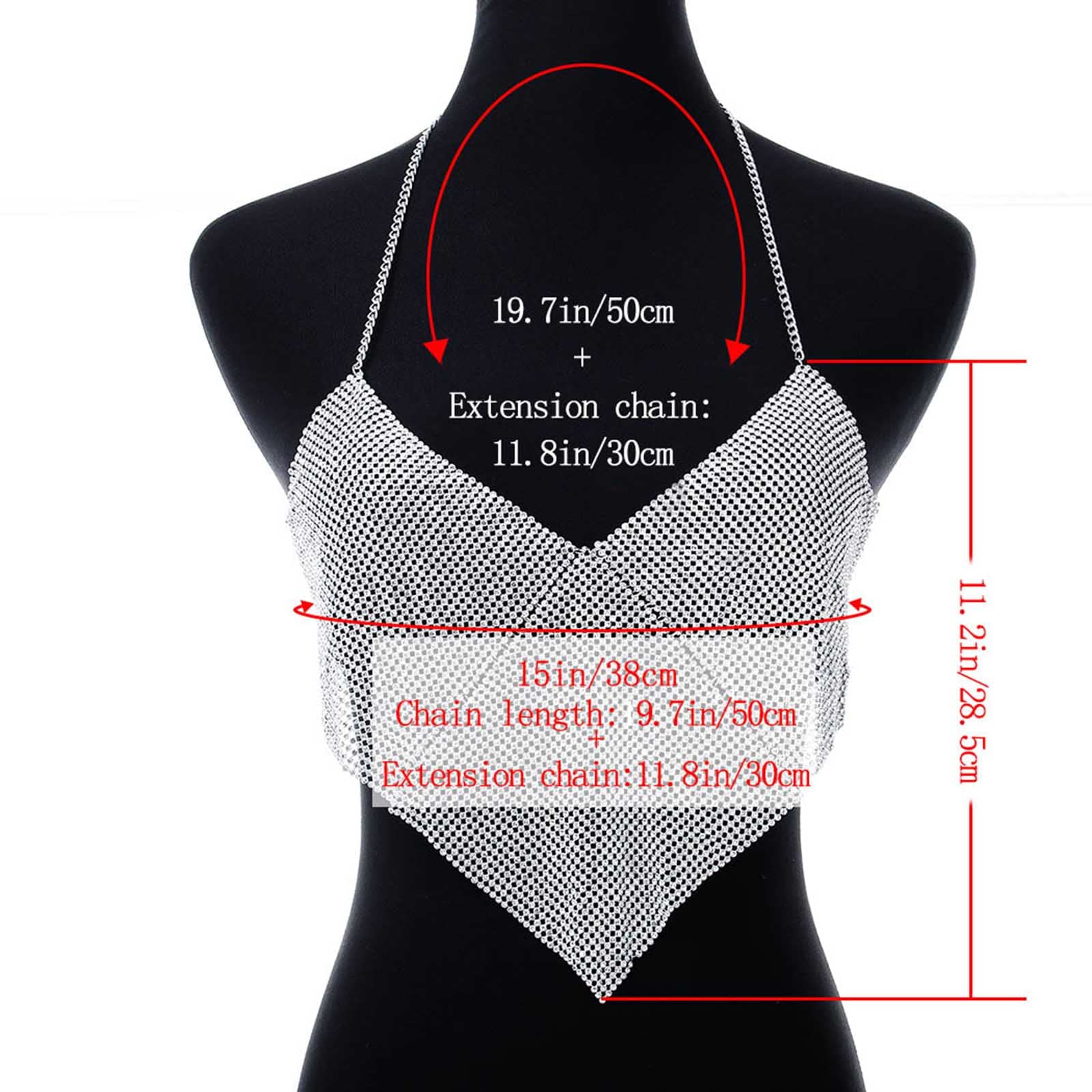 Acenail Silver Crystal Body Chains - Sexy Crop Tops & Bikini Sequins Halter Backless Bra Jewelry for Women | Boho Beach Party, Festival, Swimwear Accessories