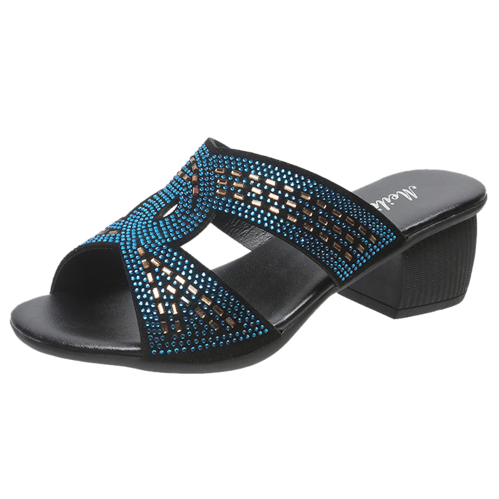 Women's Chunky High Heel Sandals - Slip On Rhinestone Peep Toe Strap Heels for Women | Perfect for Summer Parties, Weddings & Date Nights