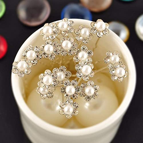 Elegant Golden Crystal Flower Pearl Hair Pins & Clips for Women - Pack of 20 Pieces - Perfect for Weddings, Parties, and Special Occasions