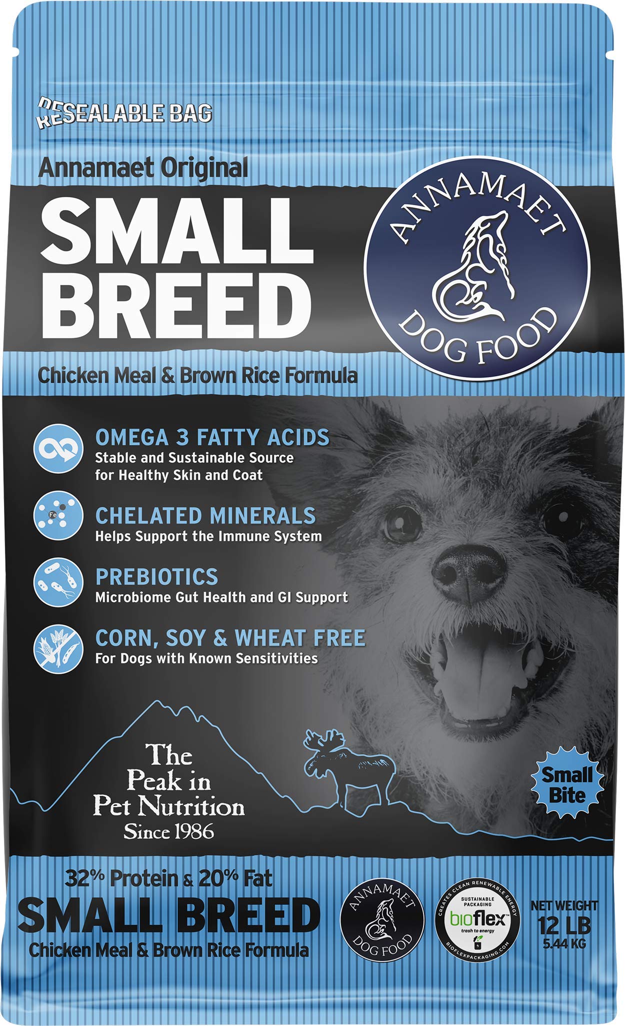 Annamaet Original Small Breed Formula Dry Dog Food - Chicken & Brown Rice Recipe for Adult Dogs (12 lb Bag) | High Protein Kibble for Toy & Miniature Dogs | Perfect for Home Feeding & Travel