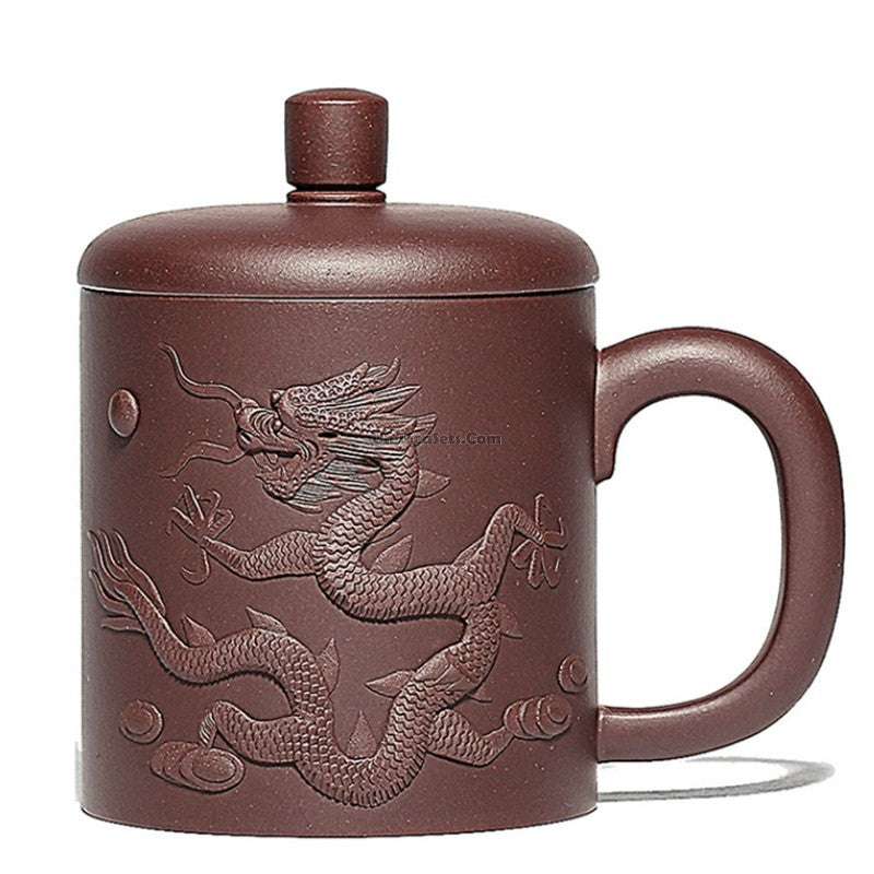 Handmade Yixing Purple Clay Dragon Carved Tea Cup - Authentic Chinese Ceramic Teacup for Oolong, Pu-erh & Green Tea - Perfect for Tea Ceremonies, Gifts & Home Decor