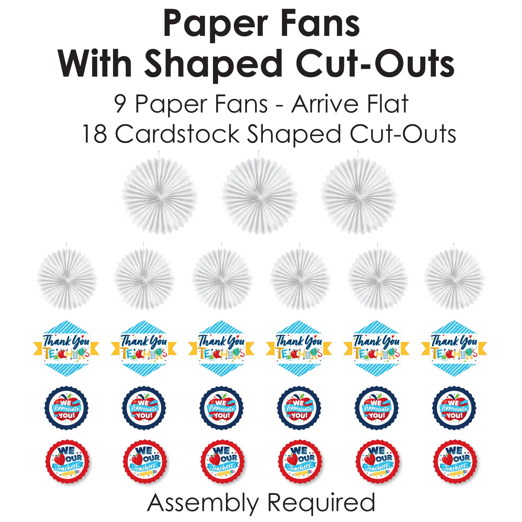 Big Dot of Happiness Thank You Teachers - Hanging Teacher Appreciation Tissue Paper Decoration Kit with 9 Paper Fans - Perfect for Classroom Decor, Teacher Gifts & School Celebrations