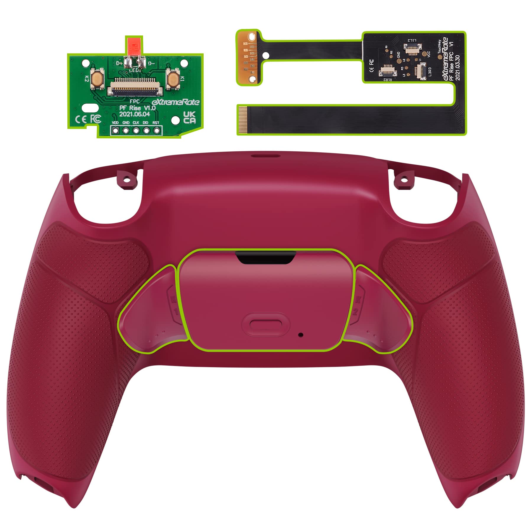 eXtremeRate Cosmic Red Rubberized Grip Programmable Rise 2.0 Remap Kit for PS5 Controller BDM-010 & BDM-020 - Upgrade Board, Redesigned Back Shell & Back Buttons - Enhanced Gaming Performance for FPS, Racing & Action Games