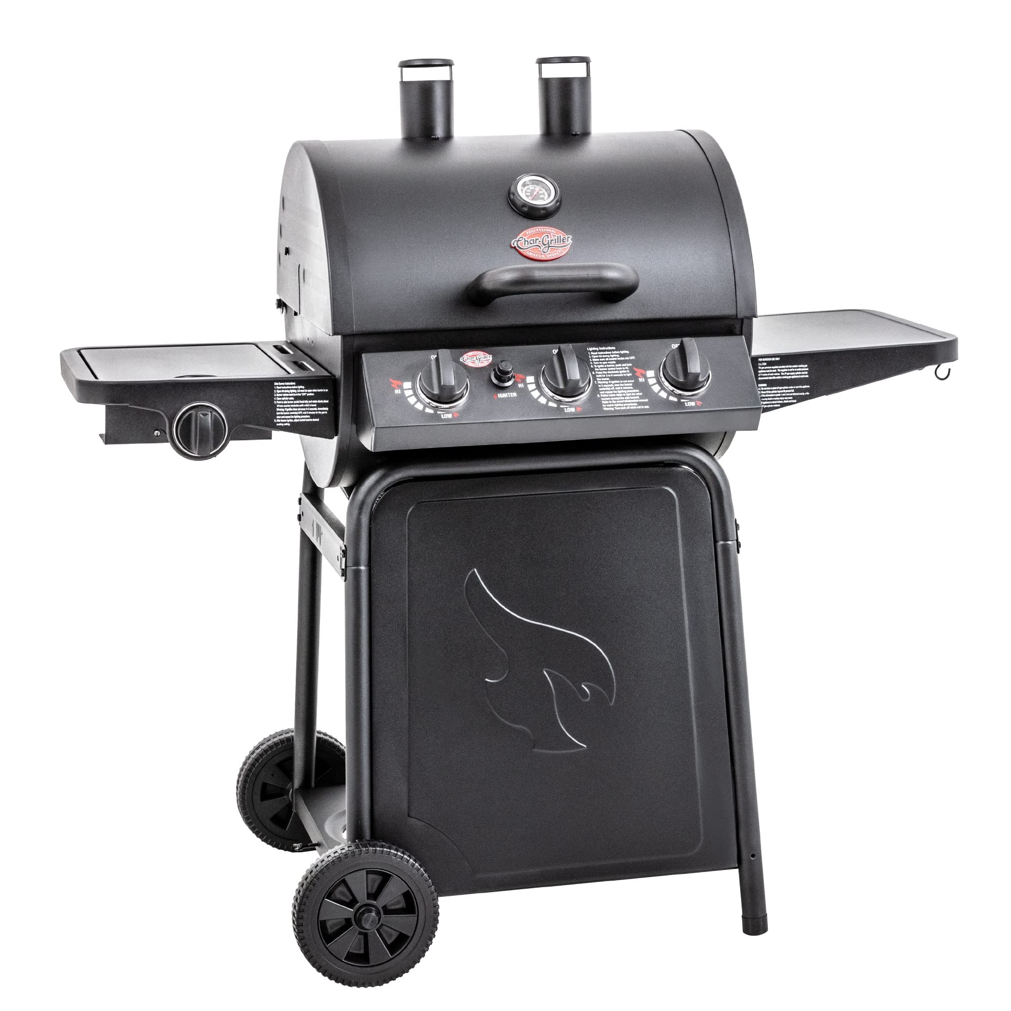 Char-Griller E3001 Grillin' Pro 40,800 BTU Gas Grill with Char-Broil Safer Replaceable Head Nylon Bristle Grill Brush - Black Outdoor BBQ Grill for Backyard, Patio, and Tailgating Parties