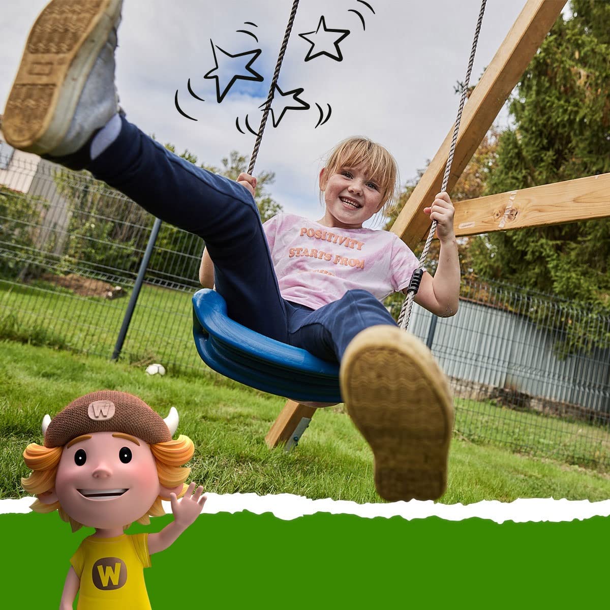 WICKEY Kids Swing Set with Stand - Red Wooden Swing for Backyard, Garden, and Outdoor Play | Heavy Duty Swing Frame for Children's Playground and Home Use