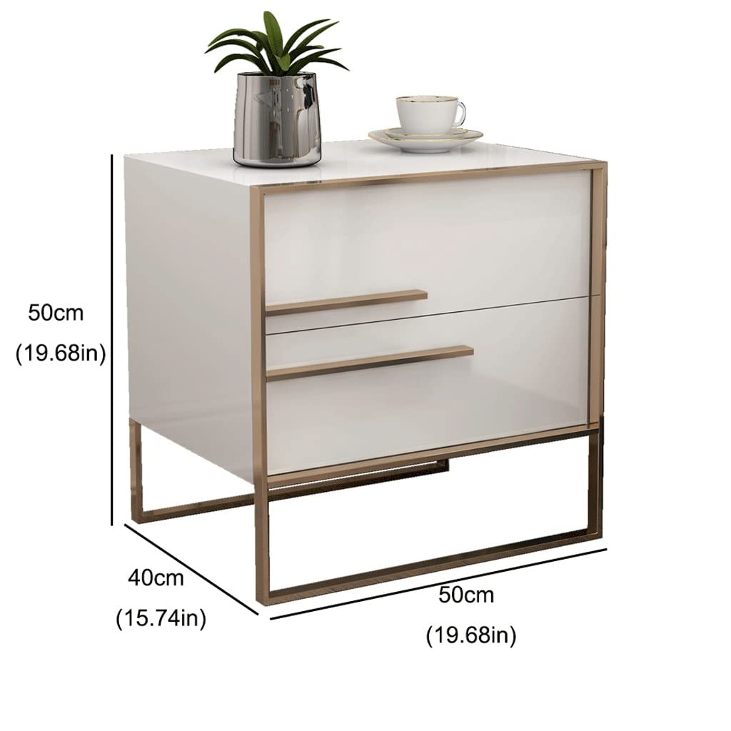 Nordic Style Modern Minimalist Bedside Table - White Nightstand with Storage Cabinet for Bedroom, Stainless Steel Frame, Black & White Paint - Perfect for Small Spaces, Apartment Living & Guest Rooms