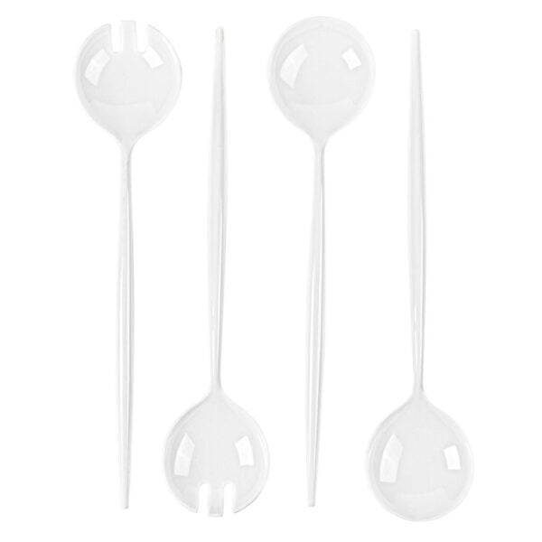 4-Pack White Novelty Serving Spoon & Spork Set - Perfect for Parties, Picnics, and Camping