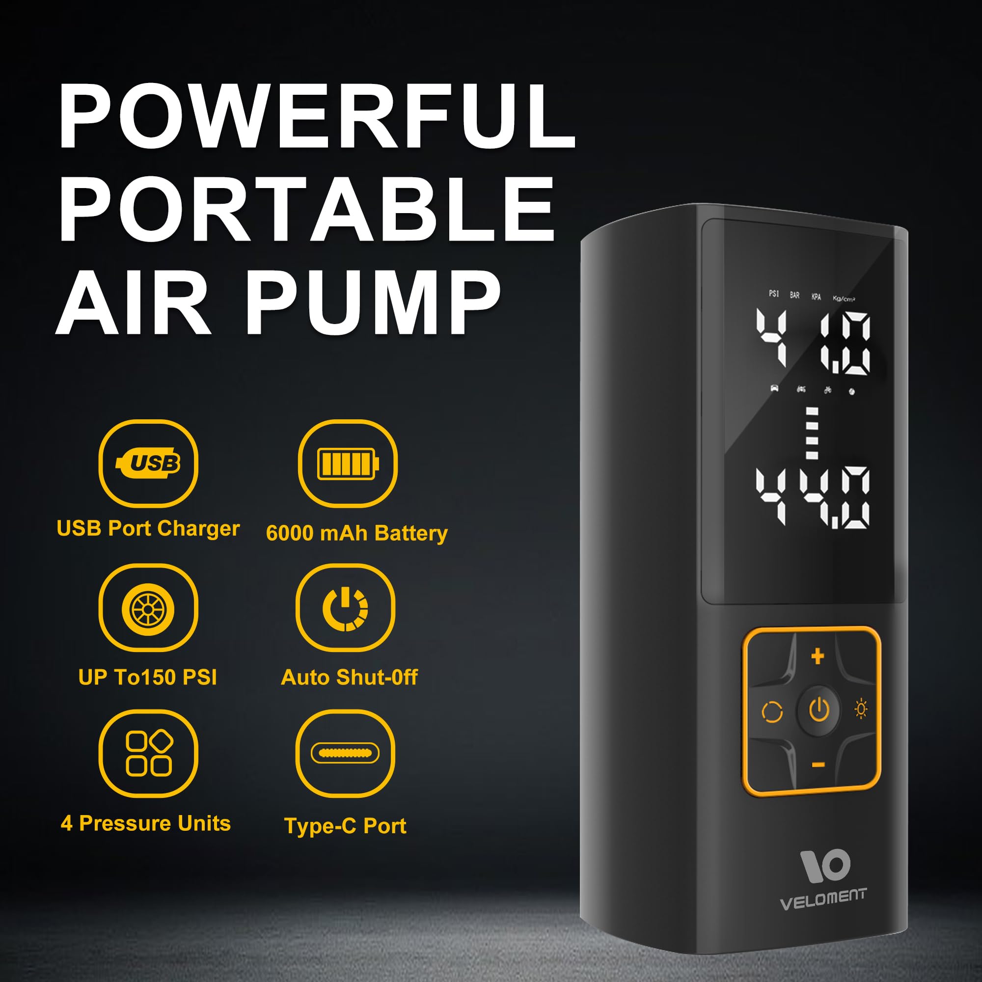 Portable Air Compressor for Car Tires - Digital Pressure Gauge, 3X Faster Inflation, Rechargeable Auto Air Pump for Cars, Motorcycles & Bikes - Includes LED Light & Power Bank - Perfect for Road Trips, Emergency Tire Inflation & Outdoor Adventures