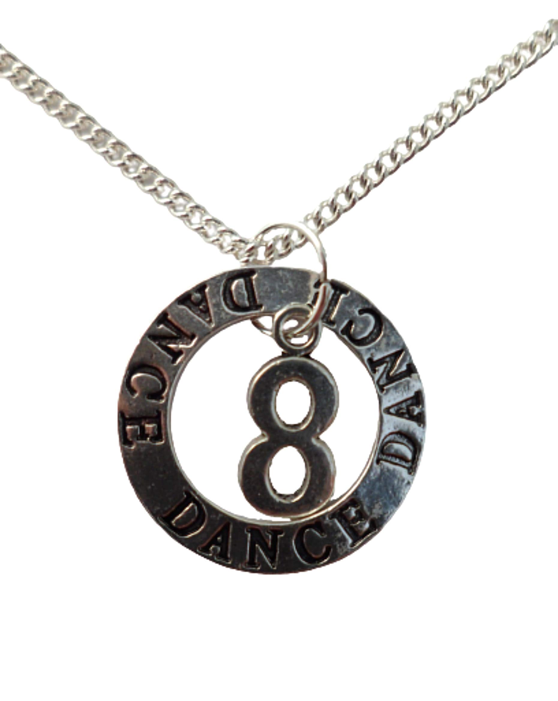 Silver Plated Number 8 Charm Necklace for Birthday & Anniversary Gifts - Perfect for Dance Parties