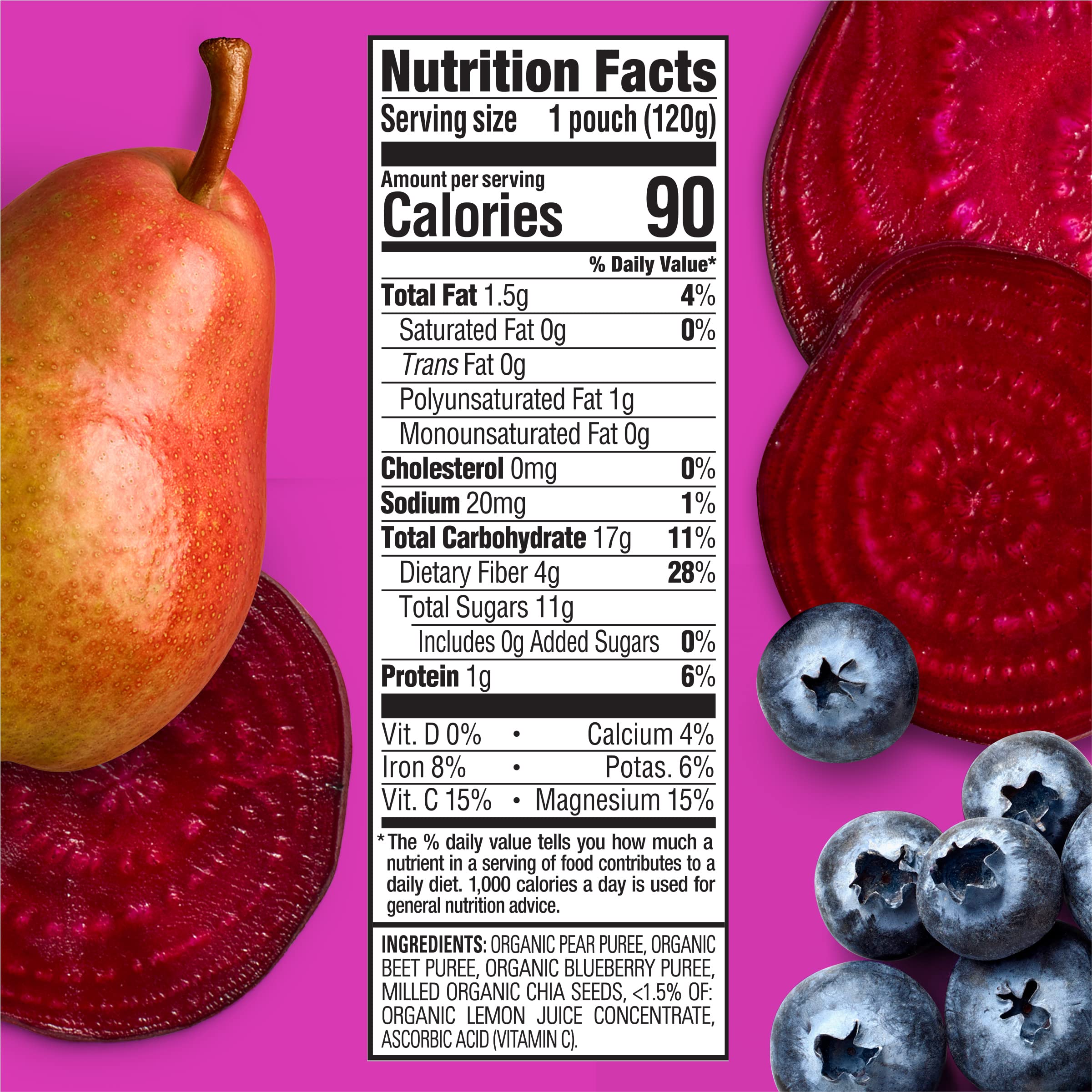 Happy Tot Organics Stage 4 Baby Food Pouches - Gluten Free Vegan Snacks with SuperFoods Fruit & Veggie Puree (Pears, Blueberries, Beets & Chia) - 4.22oz Pack of 16 - Perfect for On-the-Go Meals & Healthy Toddler Snacking