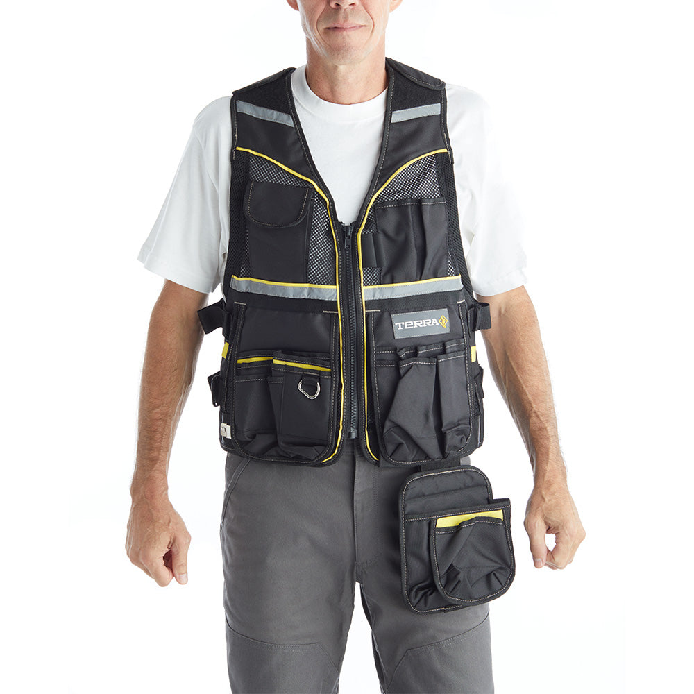 Terra Multi-Pocket Reflective Mesh Tool Vest 103530BLK - Durable Work Vest for Construction, Fishing & Outdoor Activities | High Visibility Safety Gear