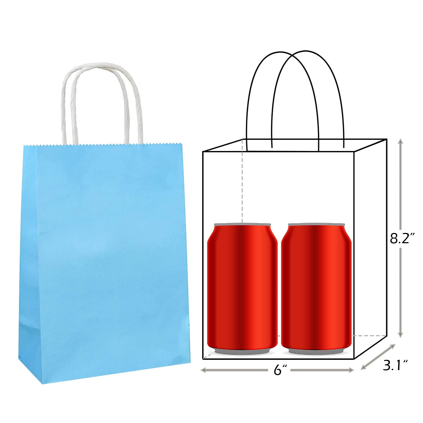 ADIDO 50-Pack Small Blue Kraft Paper Gift Bags with Handles - 8.2 x 6 x 3.1 Inches - Eco-Friendly Party Favor Bags for Weddings, Baby Showers & Birthday Celebrations
