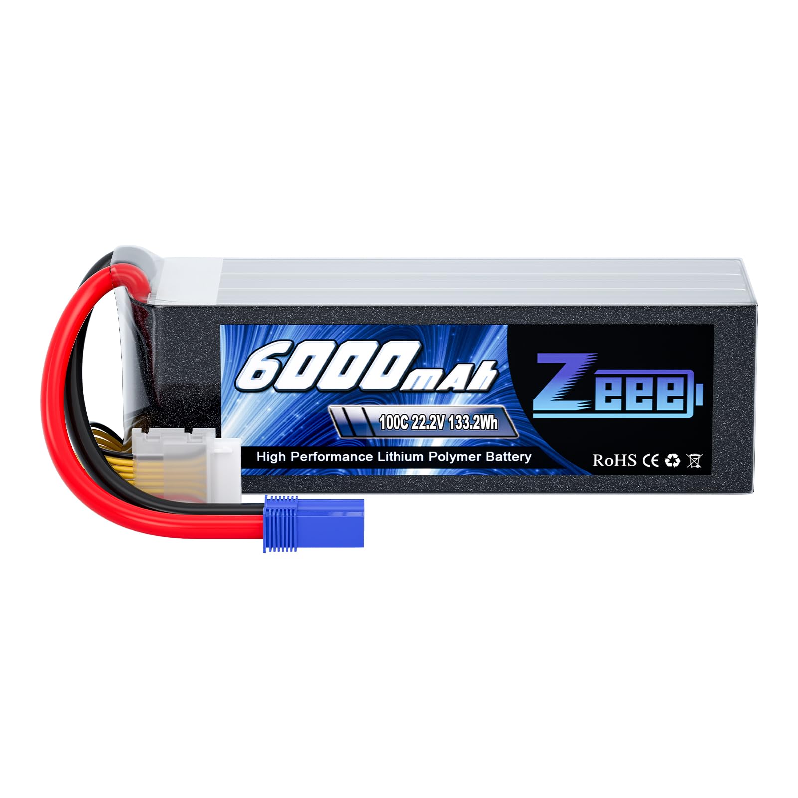 Zeee 22.2V 100C 6000mAh 6S Lipo Battery with EC5 Connector - High Performance RC Battery for Cars, Trucks, Airplanes, Helicopters, Drones & Boats - Perfect for Racing, FPV Flying and Long-Range RC Adventures