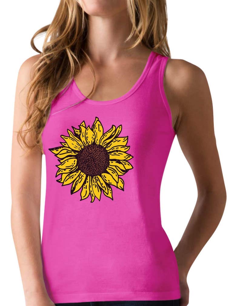Women's Cute Sunflower Print Racerback Tank Top - Summer Casual Sleeveless Shirt for Girls | Perfect for Beach Outings, Music Festivals & Summer Vacations