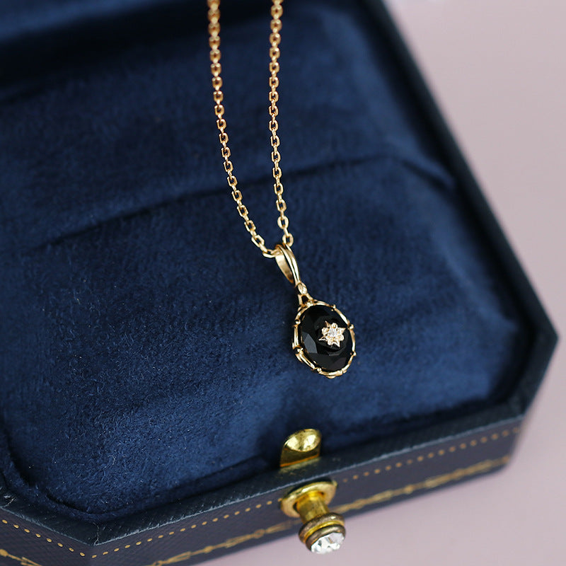 Vintage Black Agate Celestial Ring and Pendant Set - Elegant Jewelry for Women | Perfect for Gifts, Parties & Spiritual Healing | HJZB 378
