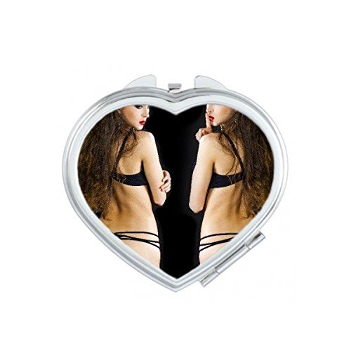 Black Bikini Pants with Heavy Makeup - Sexy Heart Compact Mirror for Girls | Portable Small Hand Mirror for Travel, Beach & Gift Giving