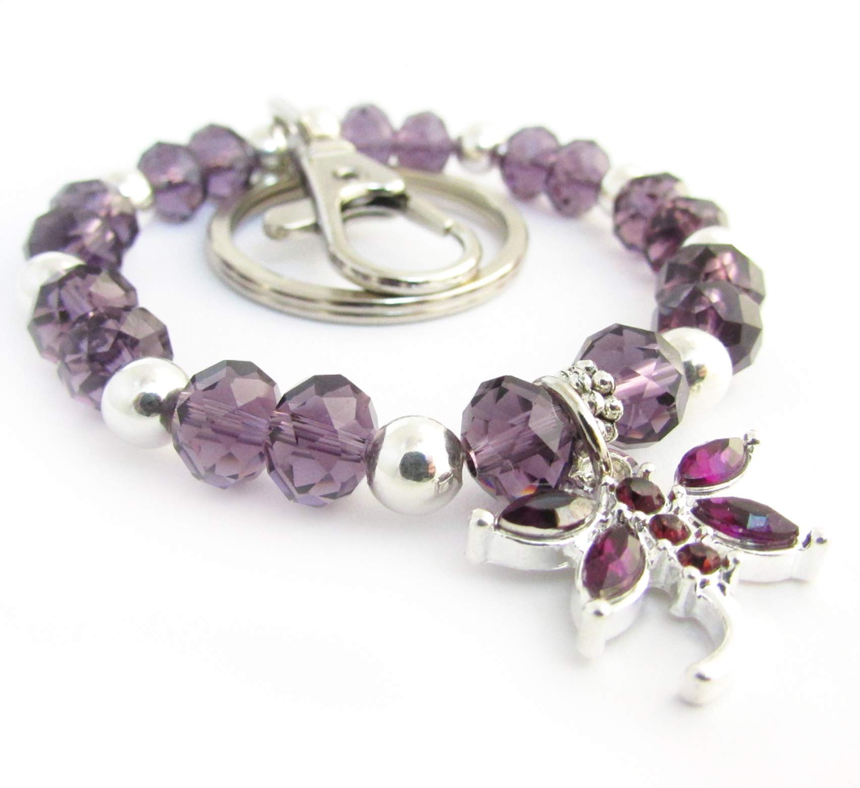 Dragonfly Keychain Bracelet with Purple Crystal - Elegant Dragonfly Jewelry for Women - Perfect Gift for Birthday, Anniversary & Everyday Accessory