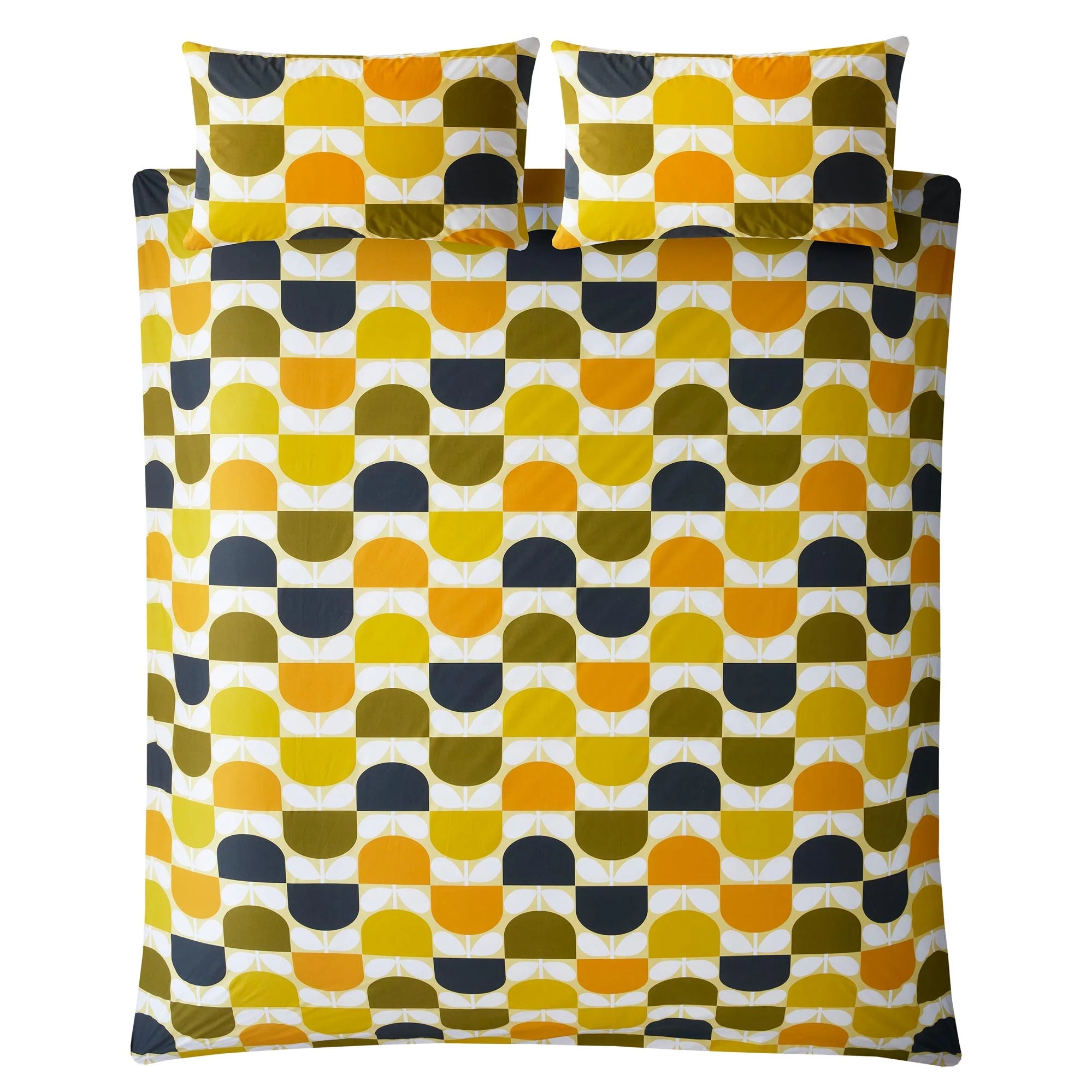 Orla Kiely Block Stem Duvet Cover Set - Sicilian Lemon Pattern, 100% Cotton Luxury Bedding, King/Queen Size - Perfect for Modern Bedrooms & Guest Room Decor