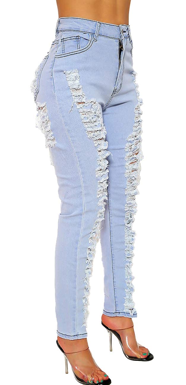 Women's Skinny Ripped Jeans - Stretch Destroyed Denim Pants with Mid High Waist | Perfect for Casual Outfits, Streetwear & Everyday Fashion