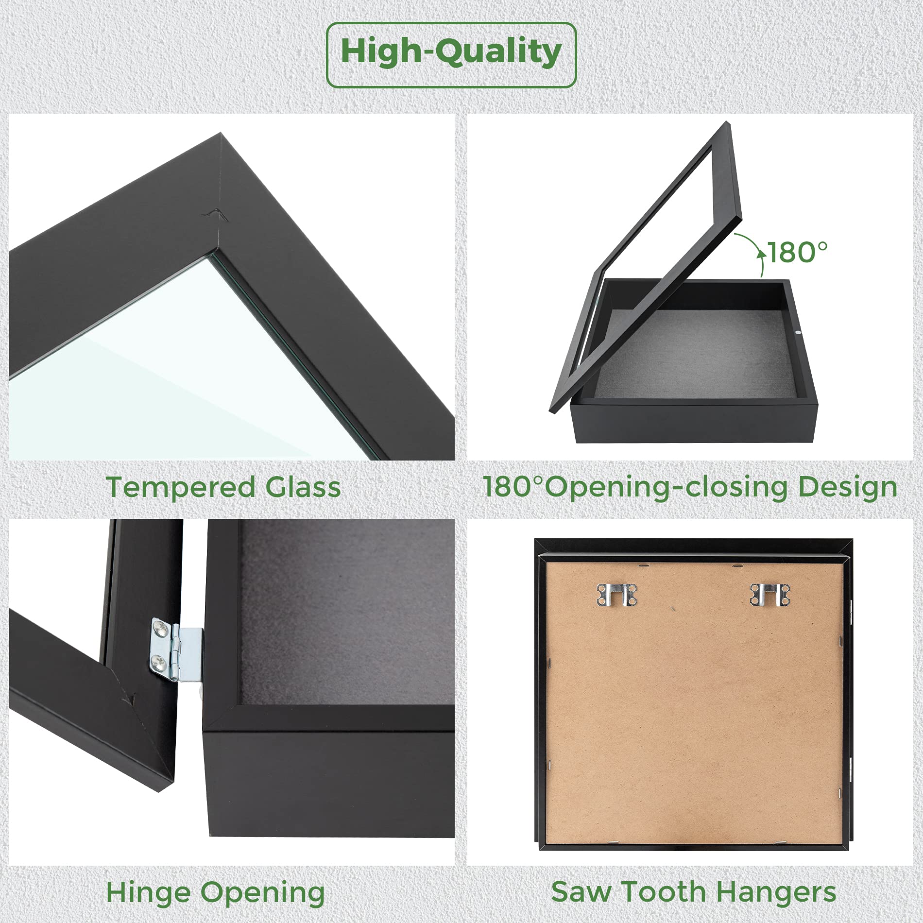 Frametory 11x11 Shadow Box Frame - Front Opening Display Case with 2 Inch Depth for Wall & Tabletop - Memory Keepsake Box with 6 Pins Included (Black) - Perfect for Wedding Memorabilia, Baby Firsts & Home Decor