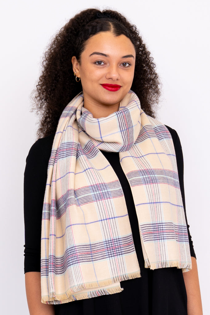 Warm Beige Tartan Scarf for Women & Men - Soft Winter Fashion Accessory - Perfect for Cold Weather, Outdoor Activities & Holiday Gifts