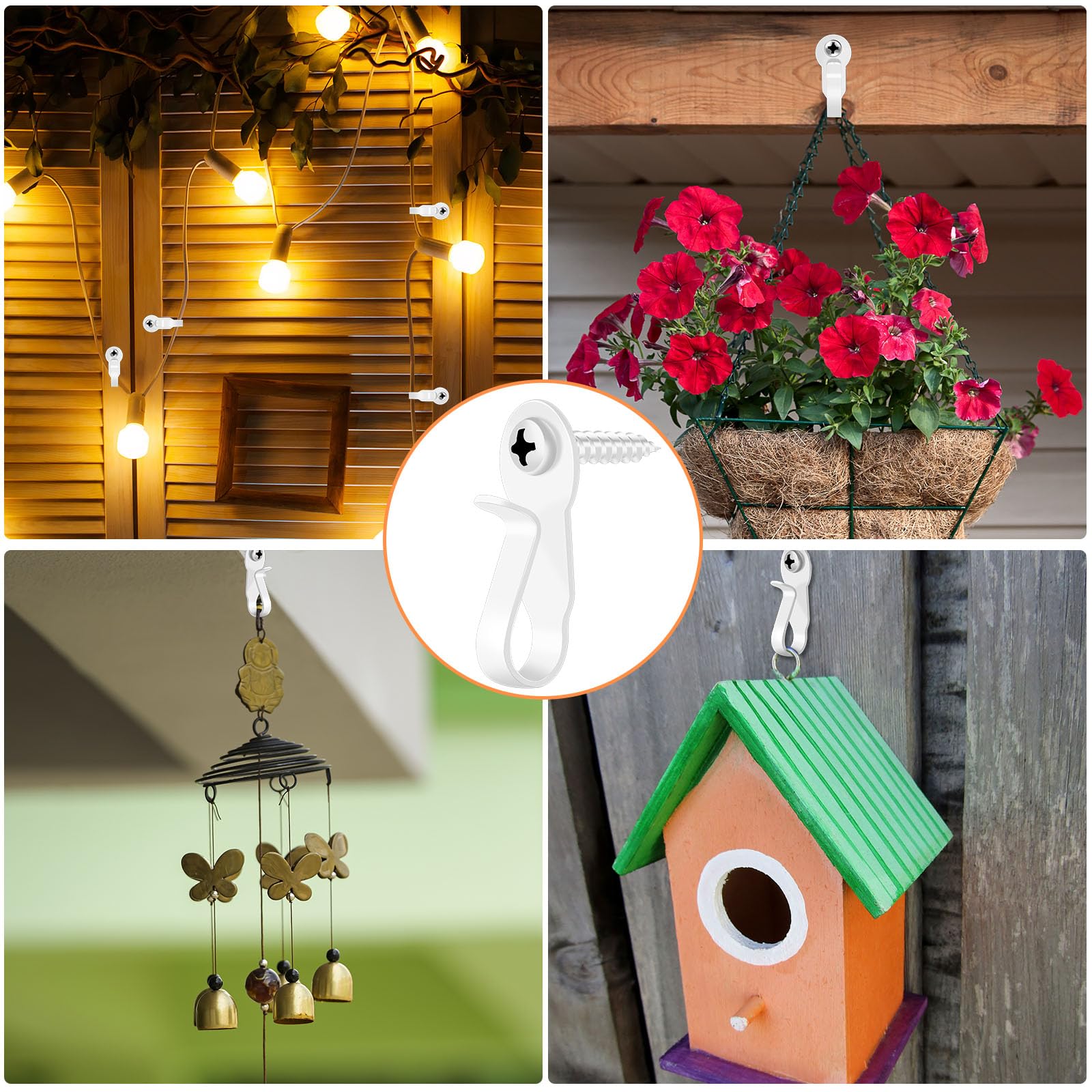 Stainless Steel Christmas Light Clips Hooks - 12 Pack Outdoor Screw-in Hooks for String Lights, Patio Decor, Plants & Wind Chimes | Weatherproof White Small Hooks for Holiday & Garden Lighting