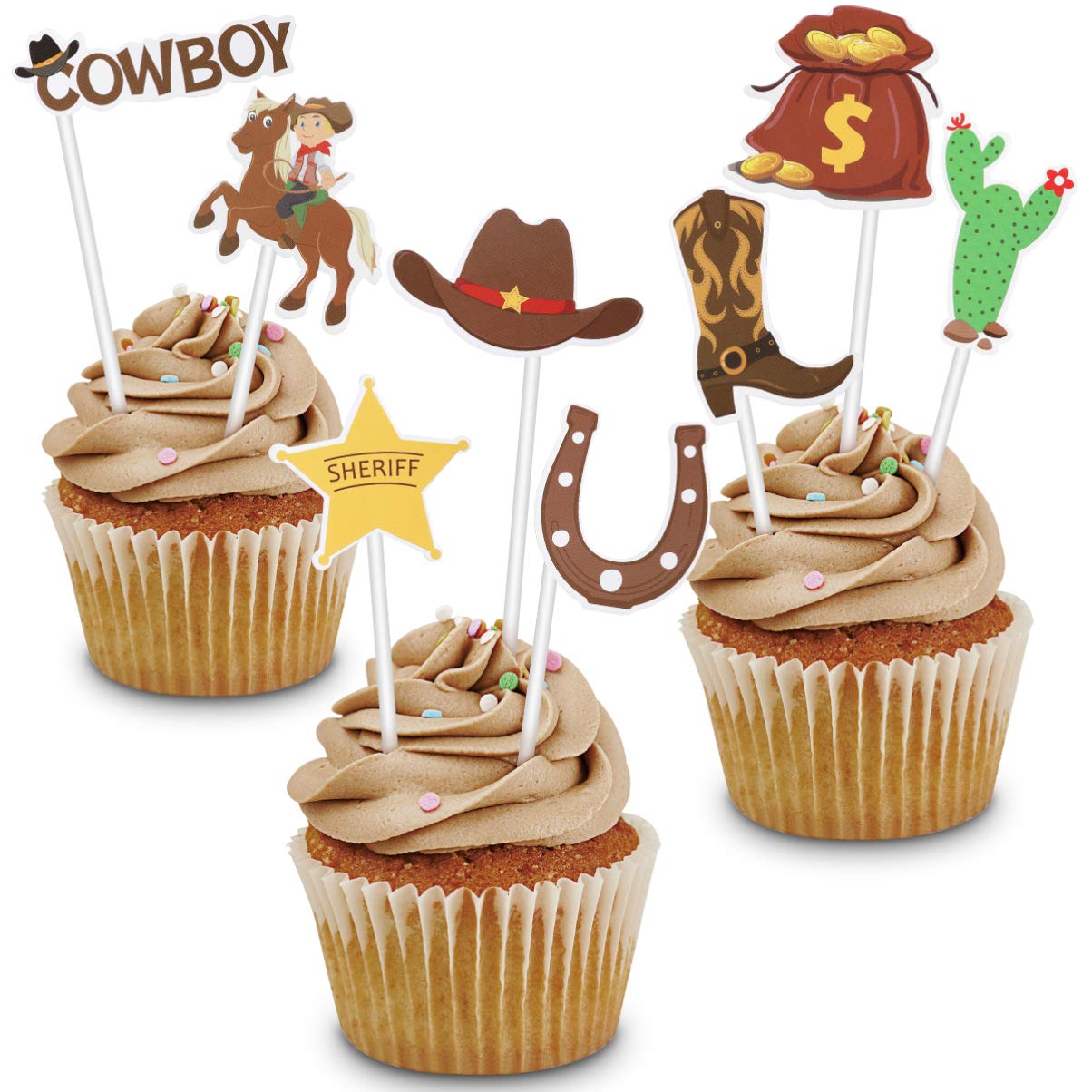 72PCS Western Theme Cupcake Toppers - Cowgirl Party Cake Decorations for Birthday, Baby Shower & Wedding - Reusable Cake Picks for Western Decor, Cowboy Party Supplies