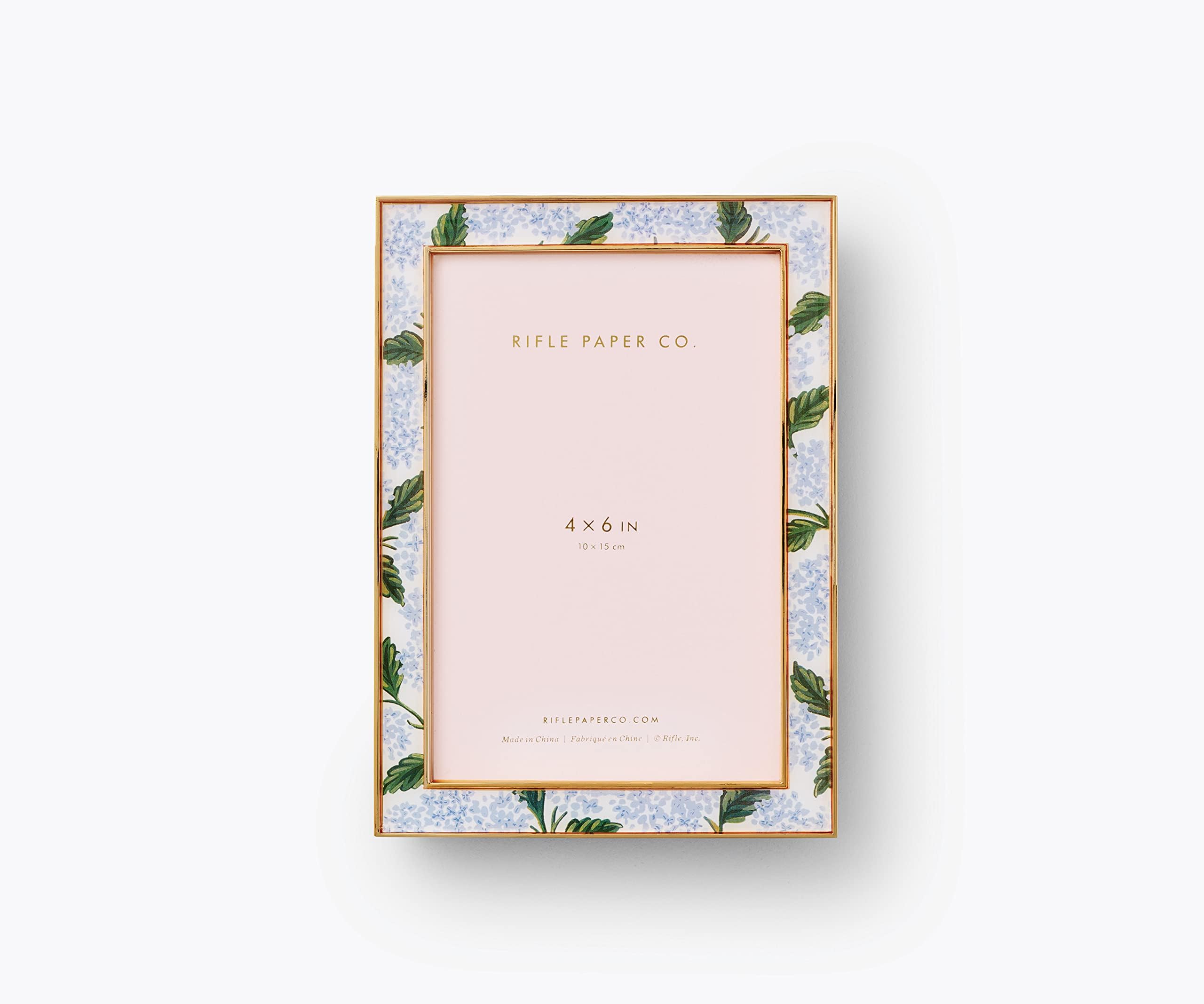 RIFLE PAPER CO. Hydrangea 4x6 Picture Frame - Elegant Floral Photo Frame for Friends & Family Photos - Perfect for Desk, Cabinet, Nightstand Decor - Home & Office Display Gift Idea