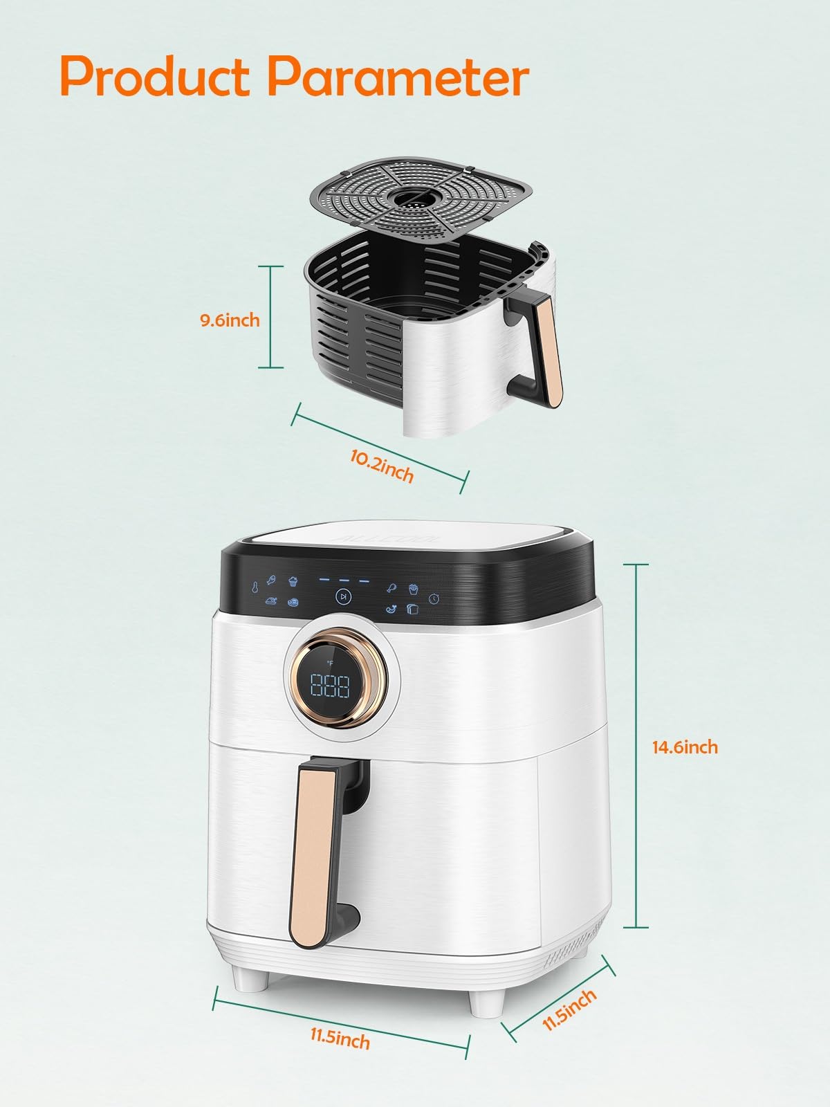 ALLCOOL 8QT Large 1700W Air Fryer Oven with Touch Screen - 8-in-1 Multi-Function Countertop Convection Oven, Dishwasher Safe Nonstick Basket, 36 Recipes Included, BPA & PFOA Free (White) - Perfect for Healthy Frying, Baking, Roasting, and Reheating Meals for Families