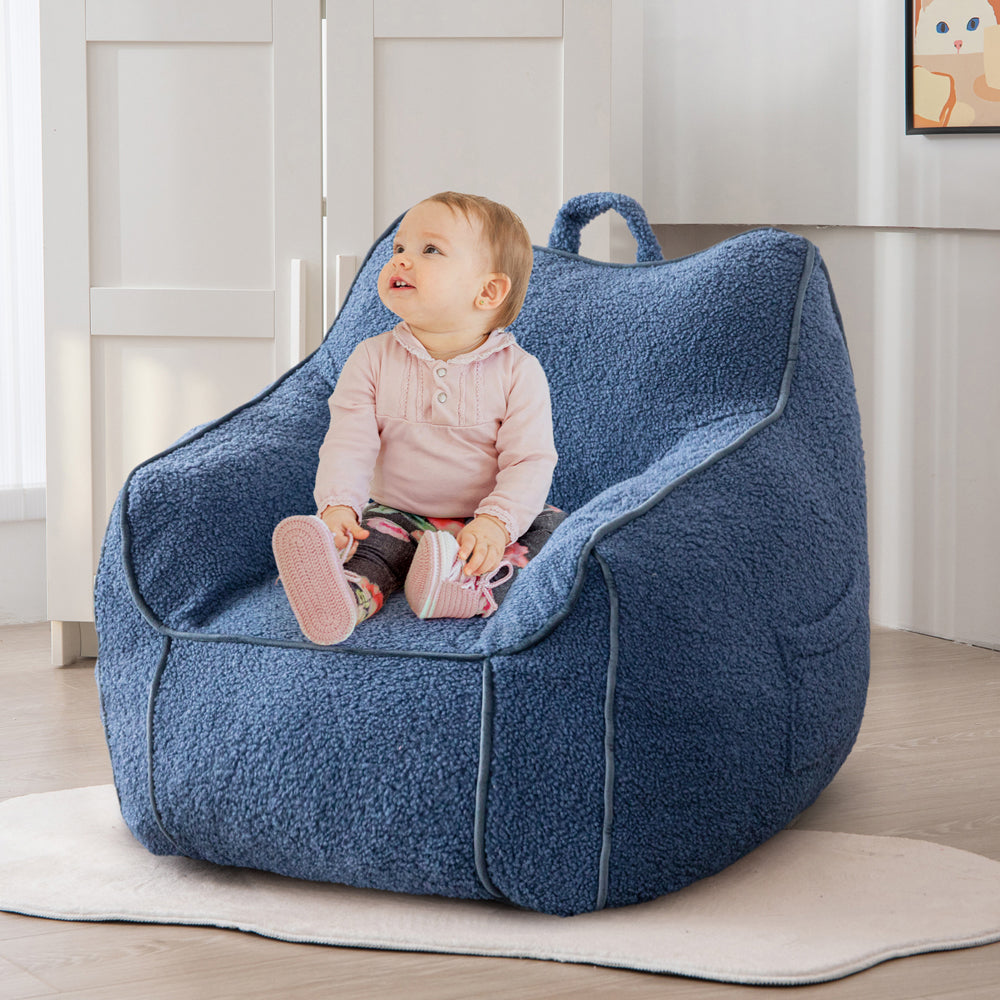 MAXYOYO Kids Bean Bag Chair - Soft Sherpa Bean Bag Couch with Decorative Edges for Boys & Girls, Comfortable Seating for Bedroom, Playroom or Reading Nook (Blue)