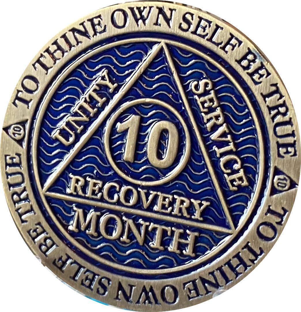 10 Month AA Medallion Antique Bronze Sobriety Chip - Dusty Blue Recovery Token for Alcoholics Anonymous Meetings & Personal Milestone Celebrations