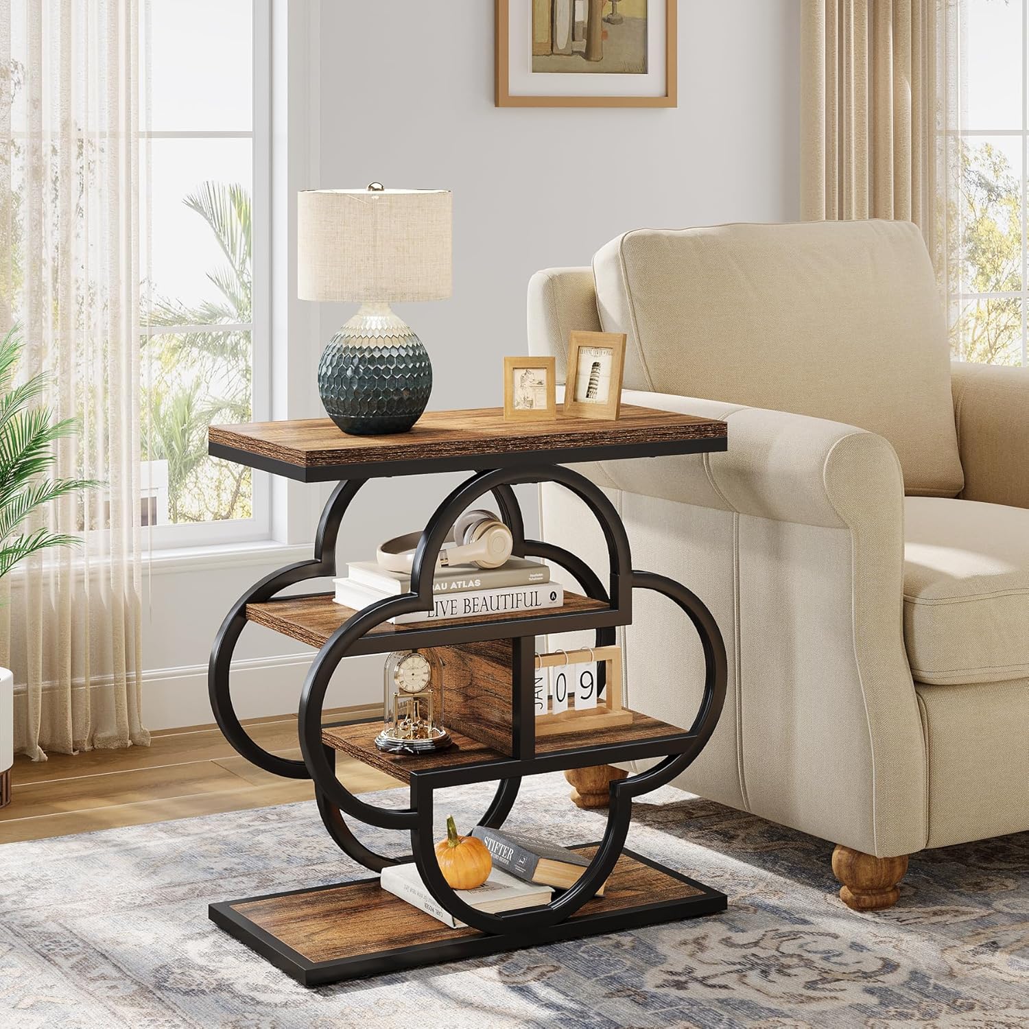 23.6 Inch 4-Tier Narrow End Table with Unique Frame - Perfect for Small Spaces, Living Room, Bedroom, or Office Side Table