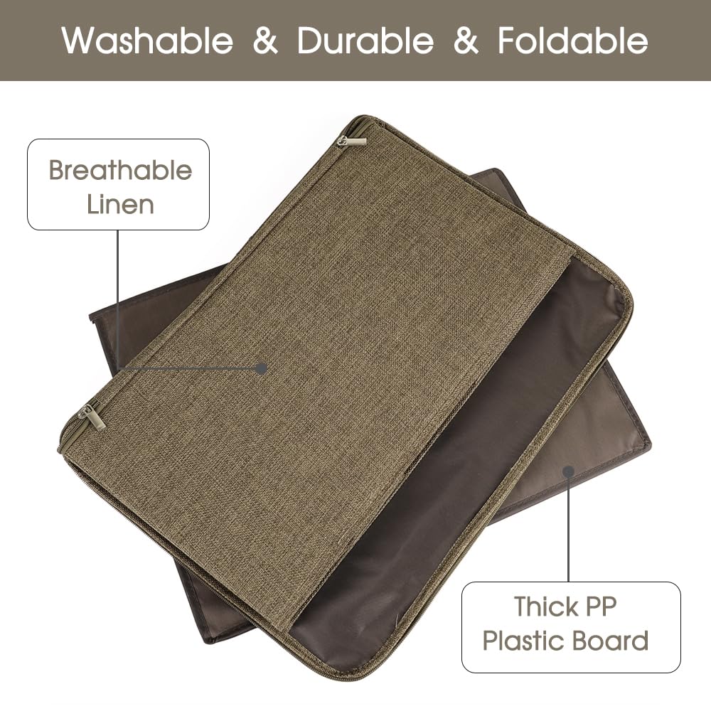 ANMINY 3-Piece Foldable Storage Bins with Zipper Lids - Large Closet Organizer Boxes for Clothes, Toys & Home Organization | Durable PP Plastic & Cotton Linen Fabric | Perfect for Bedroom, Nursery & Office (Coffee Color)