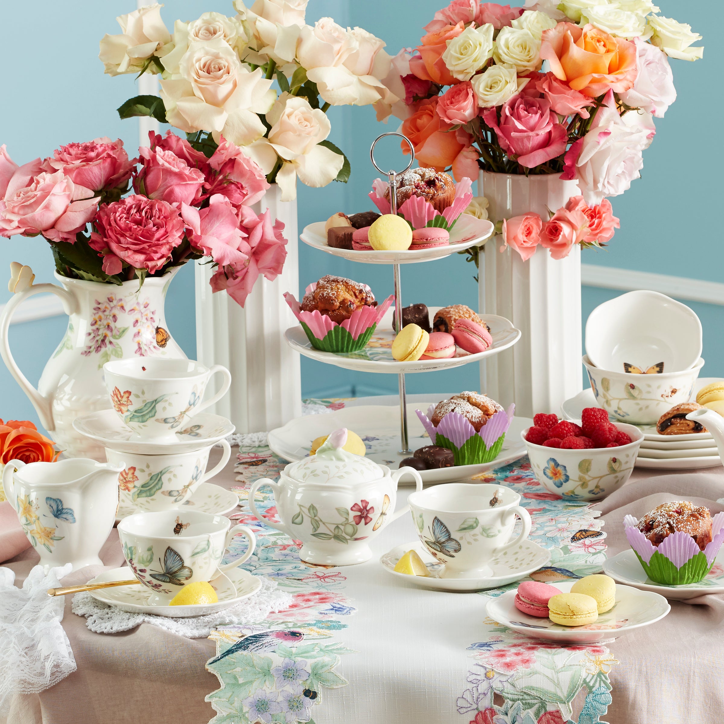 Butterfly Meadow 3 Tiered Serving Stand - Elegant Dessert Display for Parties, Weddings & Afternoon Tea | Rustic Wooden Cake Stand with Floral Design