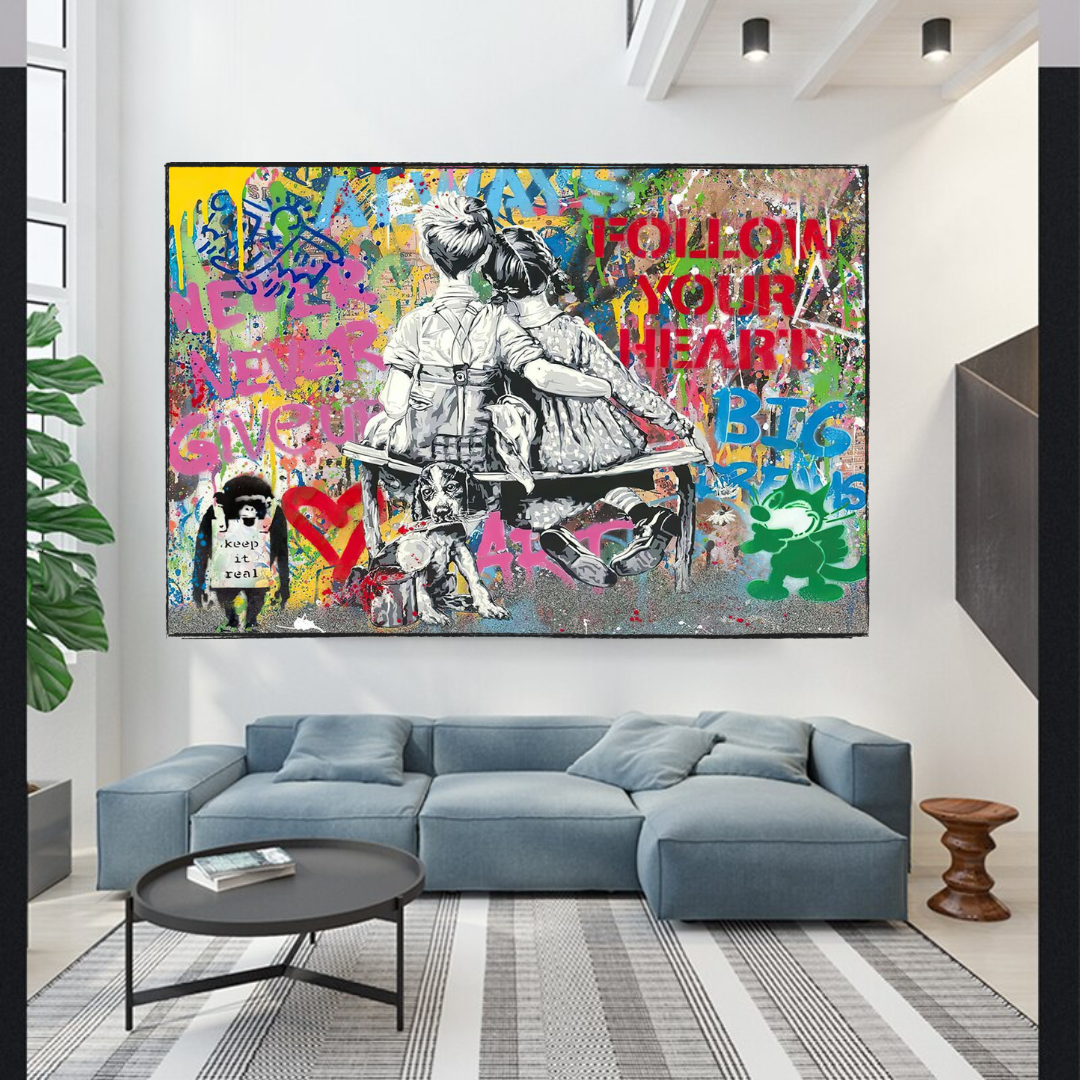 Banksy Never Give Up Follow Your Dreams Motivational Canvas Wall Art - Inspirational Home & Office Decor for Living Room, Bedroom