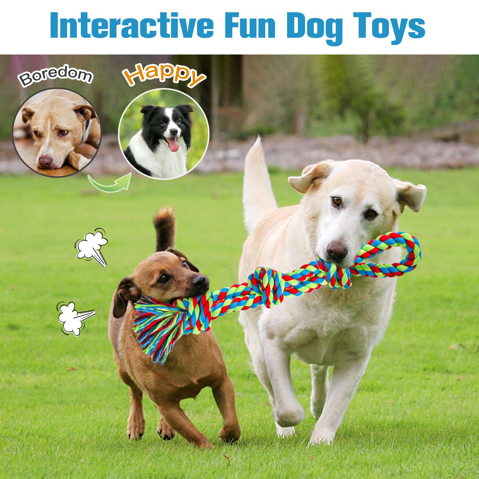 UPSKY Durable Dog Rope Toys - 2 Pack Nearly Indestructible Chew Toys for Medium & Large Dogs | Dental Cleaning, Tug of War, Teething Relief & Aggressive Chewers | Perfect for Playtime, Training & Boredom Relief