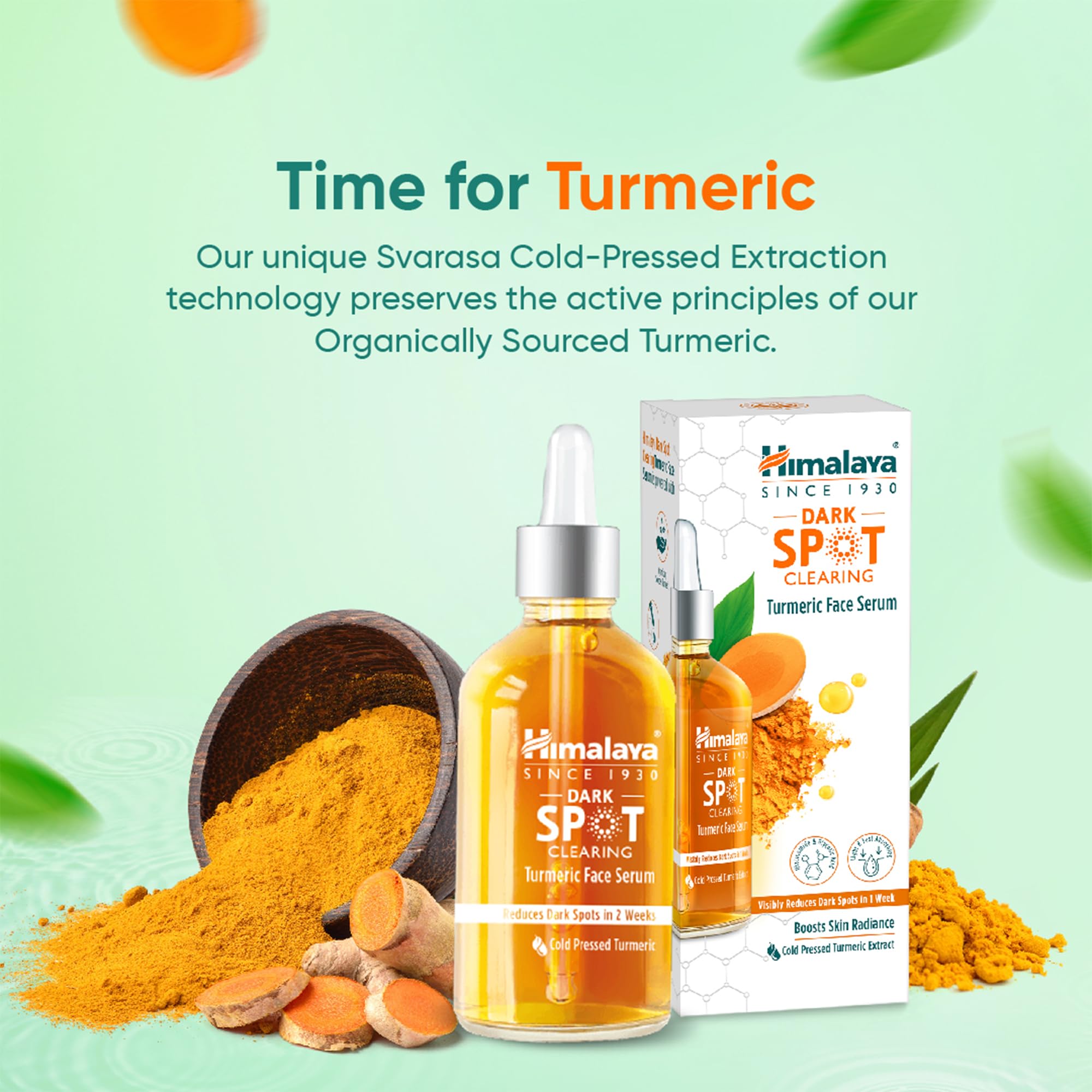 Himalaya Dark Spot Clearing Turmeric Face Serum - 10% Glycolic Acid & 2% Niacinamide - Organic Turmeric Extract for Brighter Skin - Reduces Dark Spots in 7 Days - 30ml - Perfect for Nighttime Skincare Routine & Hyperpigmentation Treatment