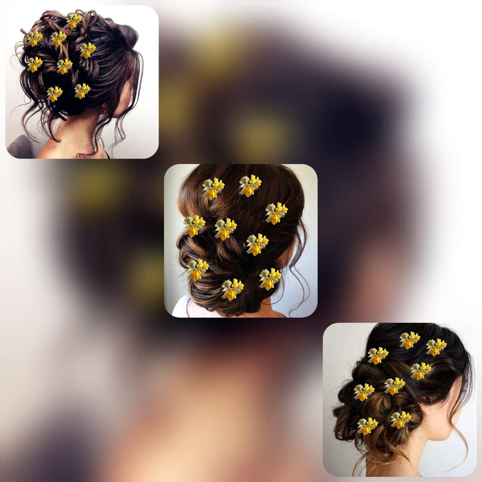 Rose Hair Pins for Women - 8 Pack Yellow Floral Hair Accessories for Parties & Weddings