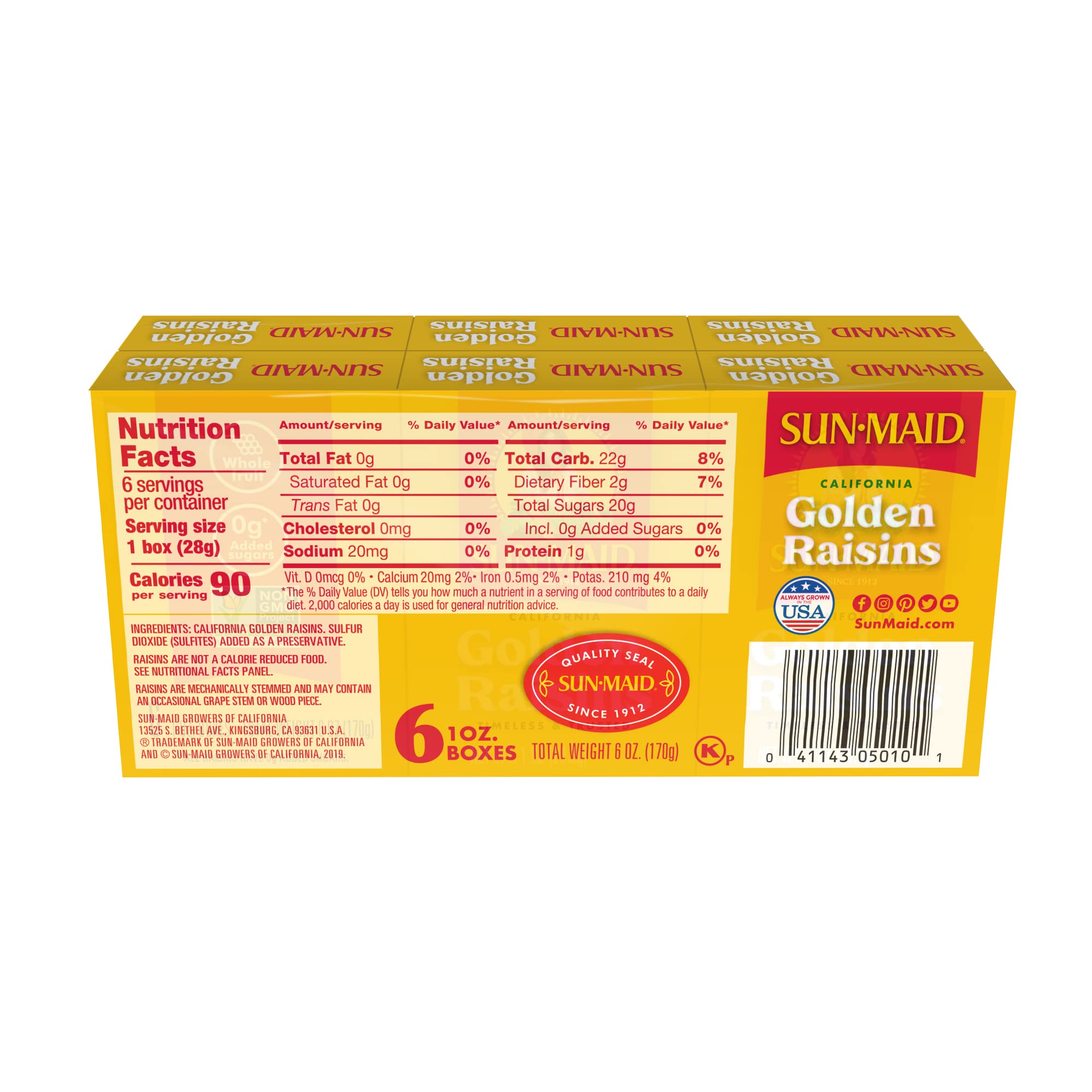 Sun-Maid California Golden Raisins (72 Pack) - 1 oz Snack-Size Boxes - Natural Dried Fruit Snacks for Kids Lunches, Healthy Snacking & Baking - Perfect for School, Office & Home Use