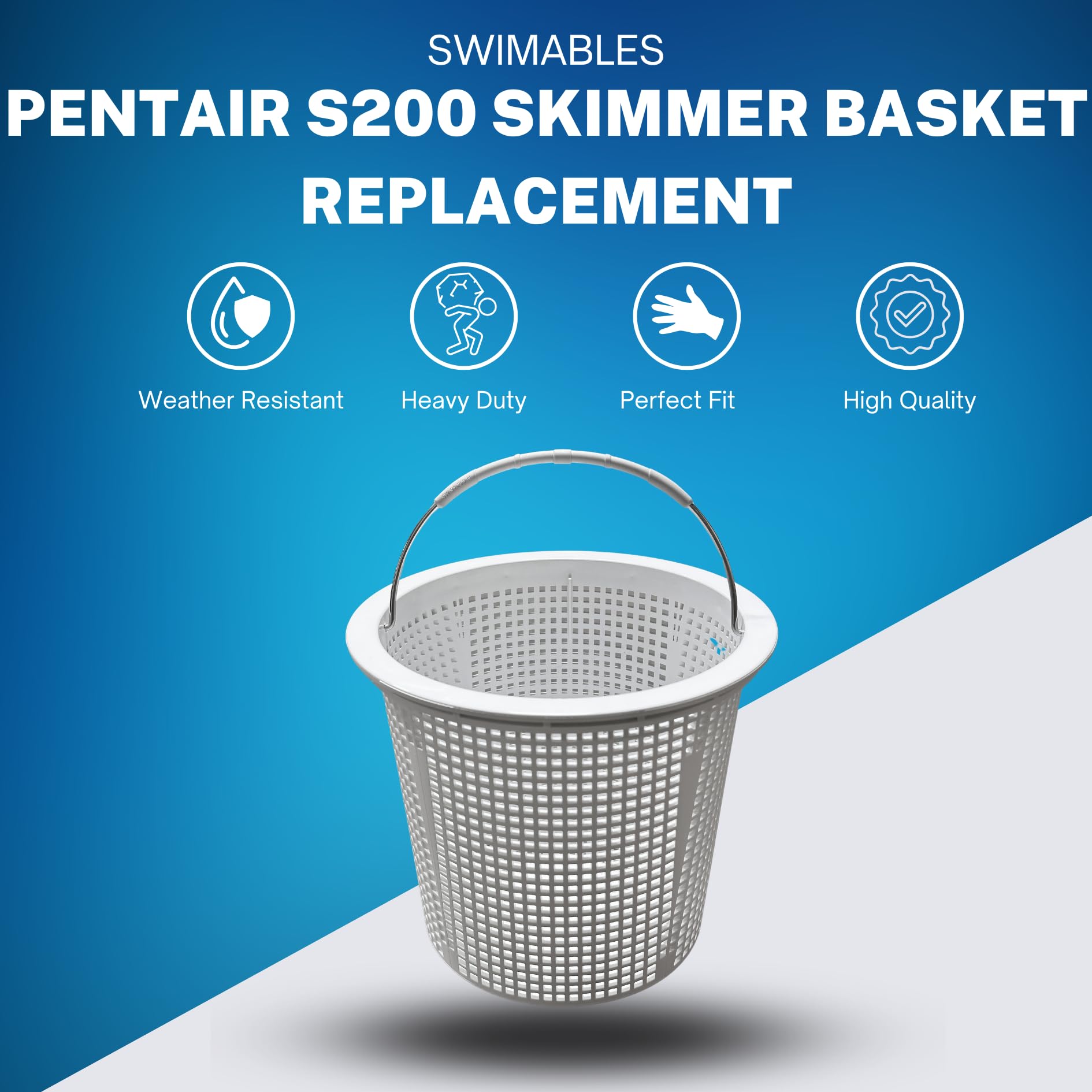 Pentair Skimmer Basket Replacement - 8 Inch Stainless Steel Pool Skimmer Basket Compatible with Pentair 85014500 & S200 Models | Durable 316 Stainless Steel Handle with Rubber Grip | Built-in Brass Weight for Stability | Perfect for In-Ground & Above-Ground Pool Maintenance