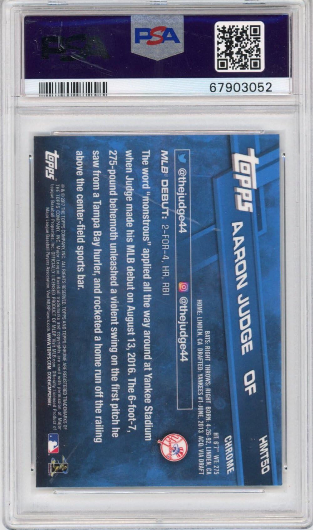 2017 Topps Chrome Aaron Judge #HMT50 Rookie RC Baseball Card PSA 10 Gem Mint - Perfect for Baseball Card Collectors, Sports Memorabilia Enthusiasts, and Investment Collectors