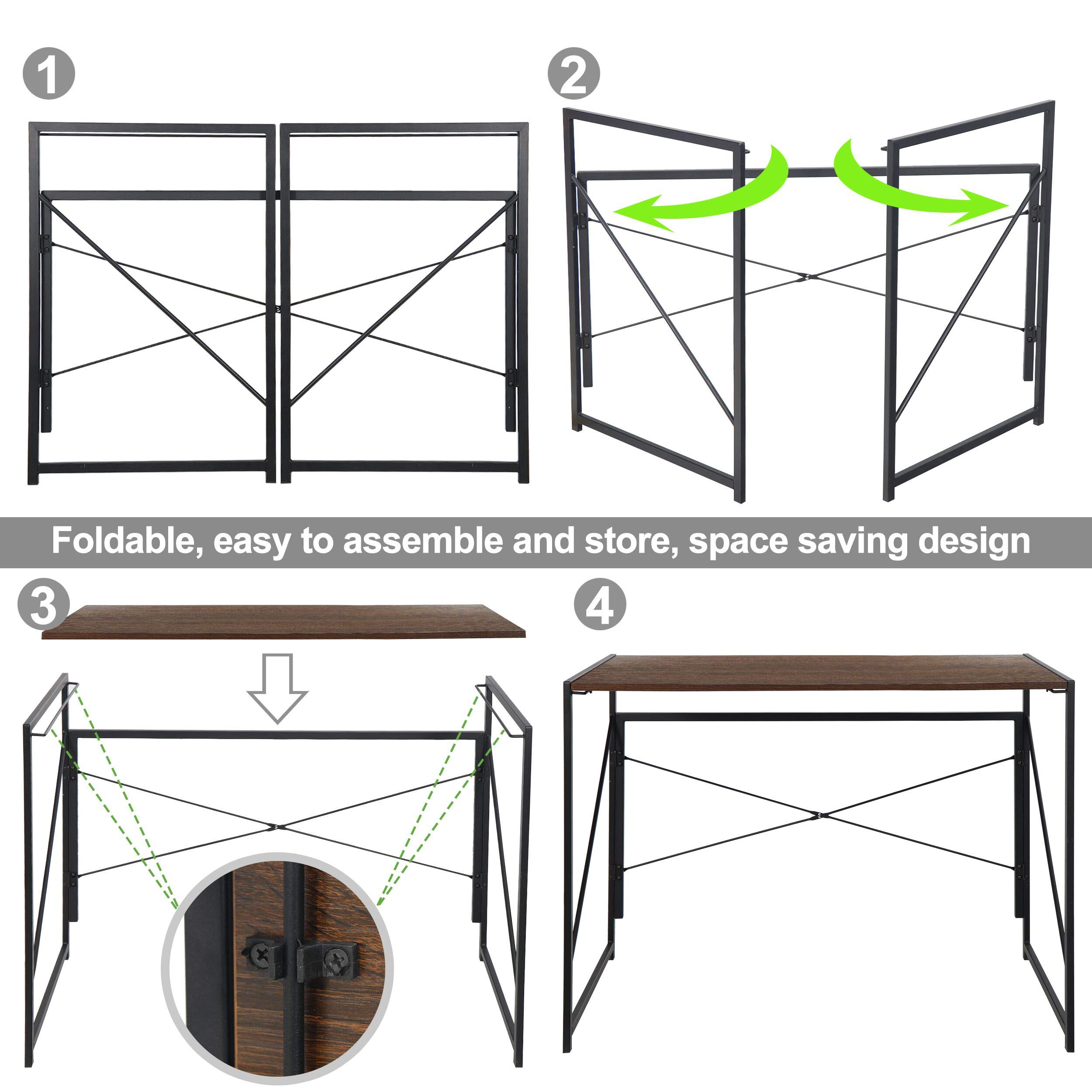 40 Inch Folding Computer Desk - Wood & Metal Study Table for Home Office, Espresso Finish | Space-Saving Laptop Desk for Small Spaces & Dorm Rooms
