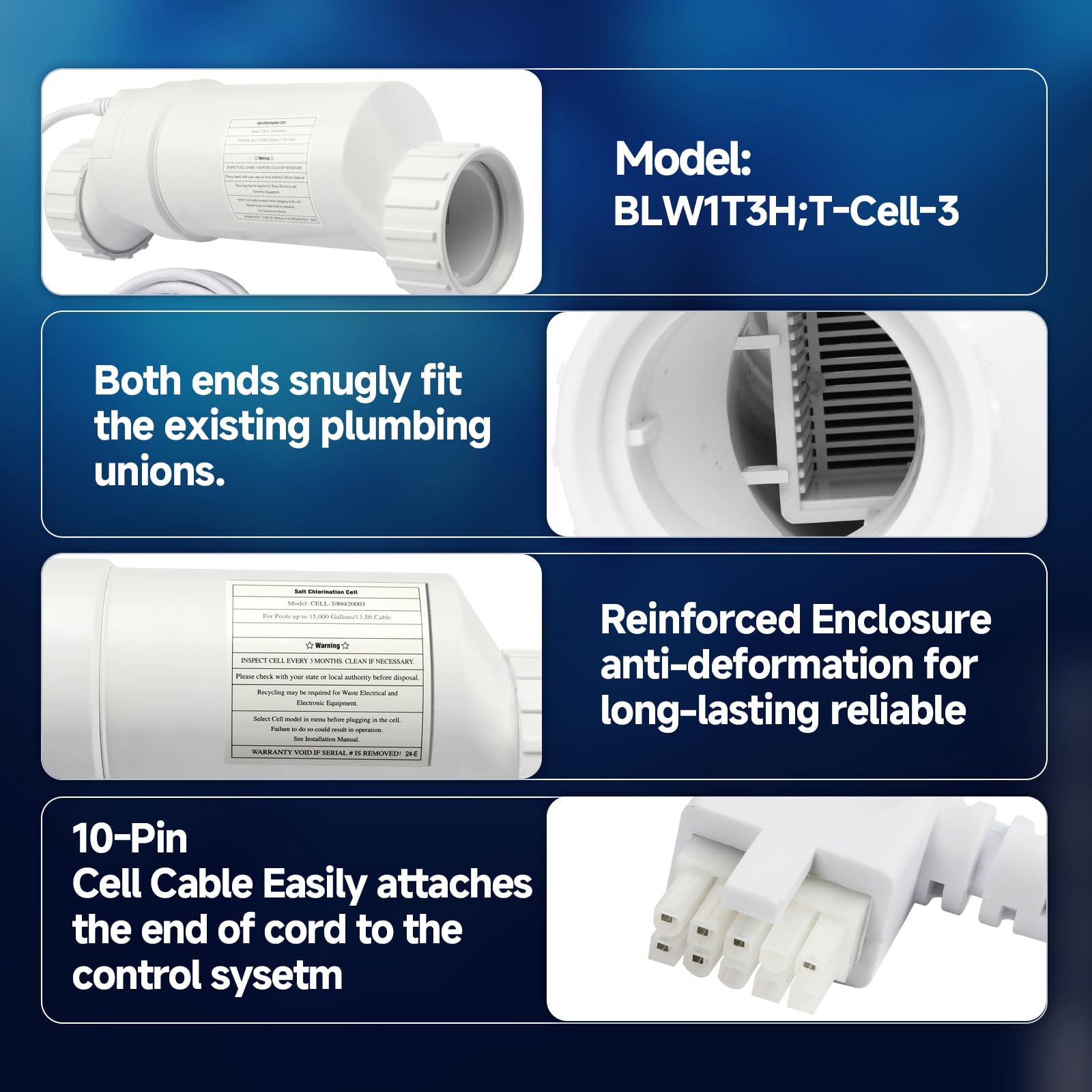 Hayward T-Cell-3 Salt Chlorine Generator Cell Replacement for In-Ground Pools up to 15,000 Gallons - BLW1T3H Compatible with Hayward Systems - Perfect for Saltwater Pool Maintenance & Chlorine Production