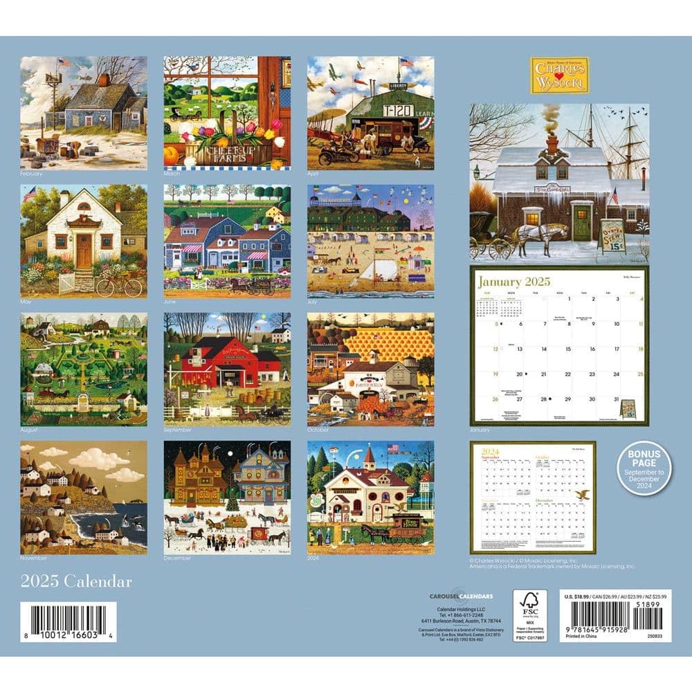Wysocki Americana Deluxe 2025 Wall Calendar | Vintage Country Scenes | Perfect for Home, Office & Gift Giving