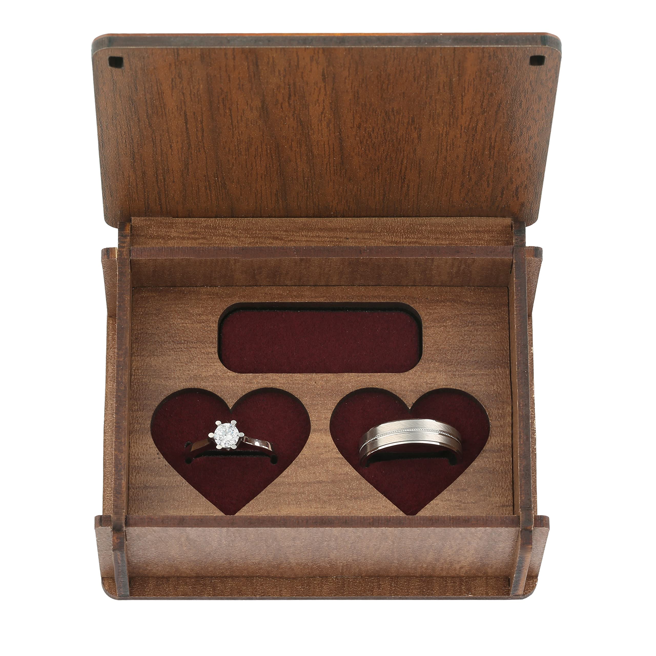 LUCCE Rustic Wooden Ring Bearer Box with Golden Mirror Effect & Tree of Life Design - Wedding Ceremony Jewelry Box for 2 Rings, Elegant Wood Storage Gift Box - Perfect for Rustic Weddings, Vow Renewals & Proposal Moments