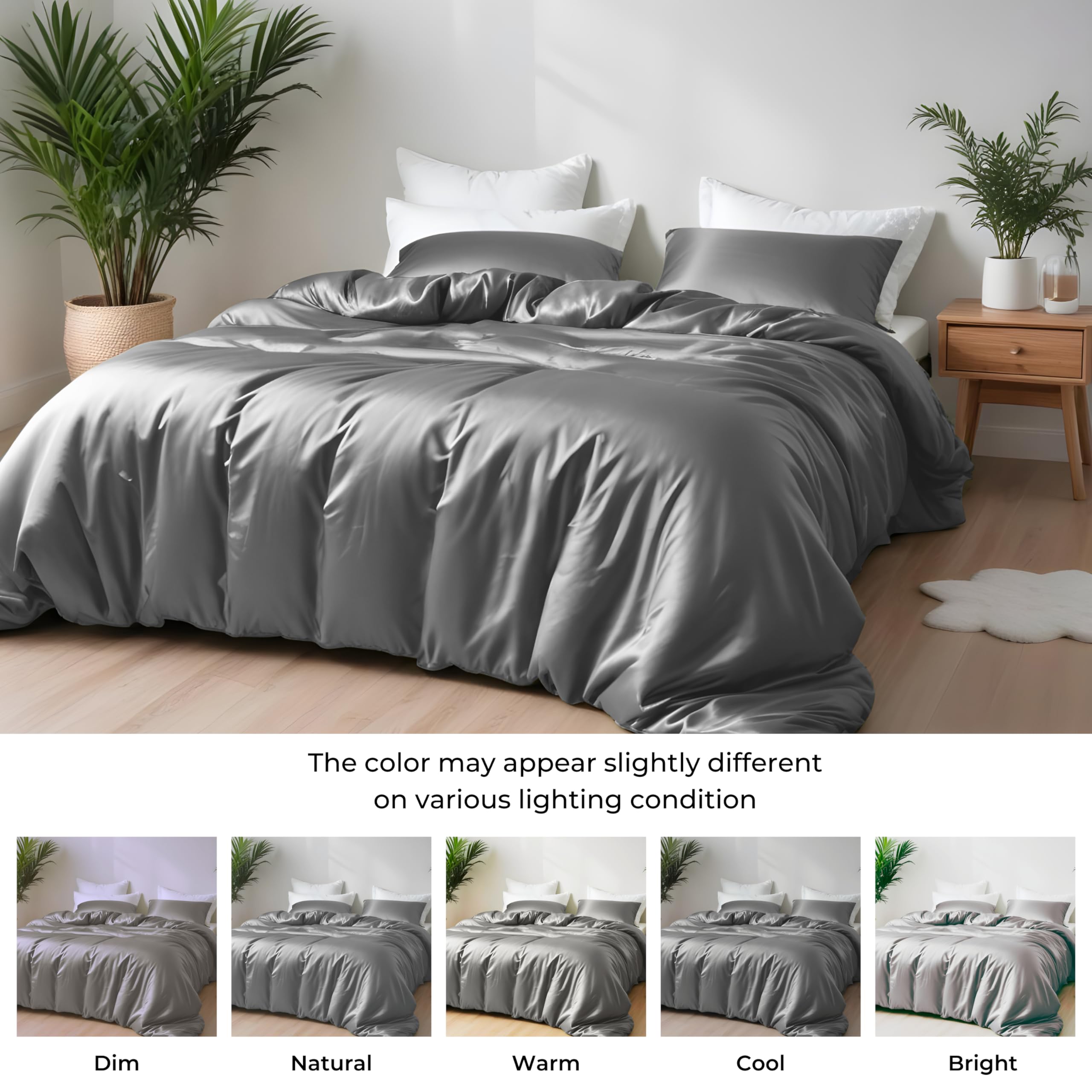 Linenwalas King Size Duvet Cover Set - Soft & Breathable Bamboo Viscose, Lightweight Cooling Comforter Cover with Zipper Closure & Corner Ties, Includes Fitted Sheet (King, Light Grey) - Perfect for Hot Sleepers & All-Season Bedding Comfort