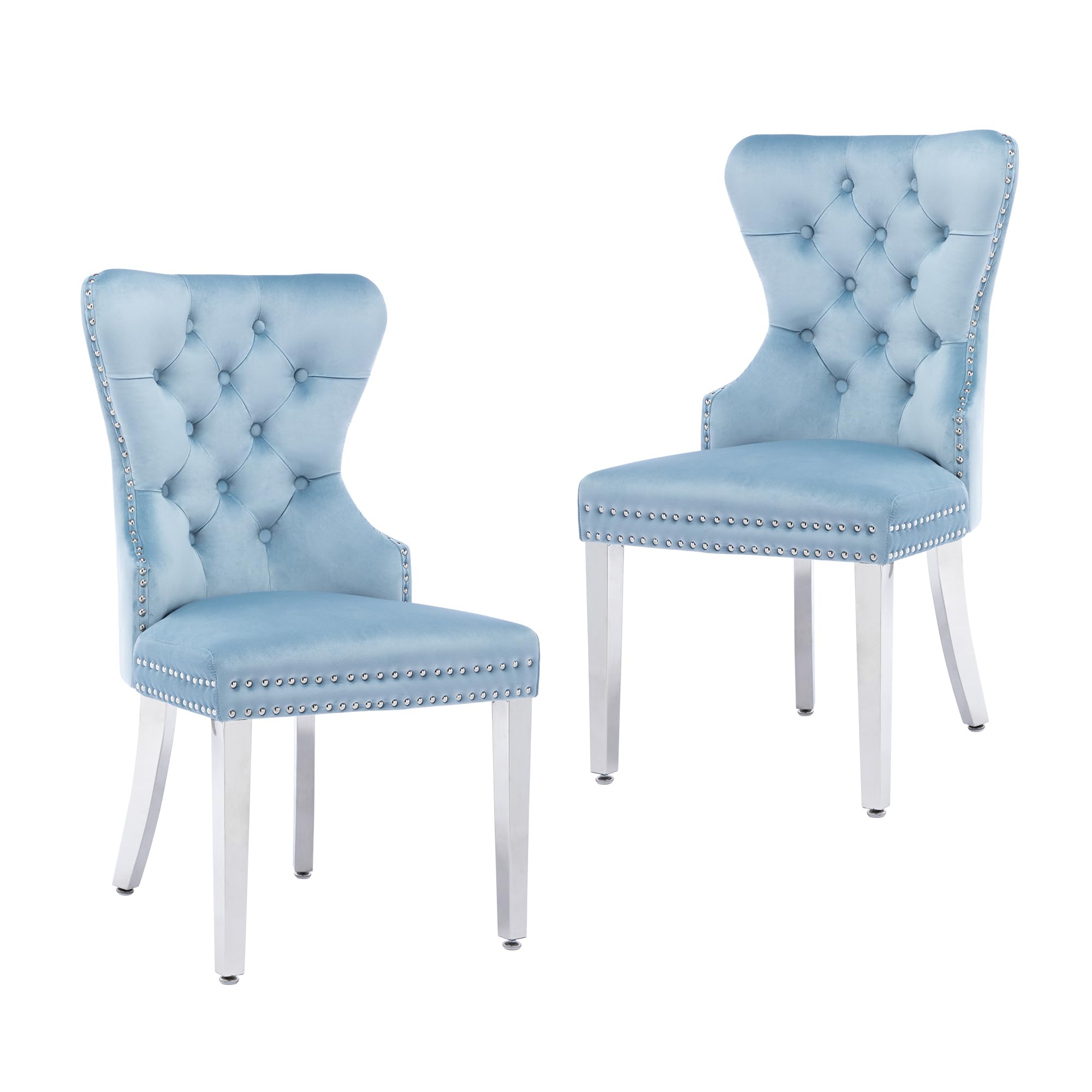 Luxury Velvet Dining Chairs Set of 2 - Tufted Upholstered Dining Room Chairs with Stainless Steel Legs & Ring Pull Details, Navy Blue - Perfect for Modern Dining Room, Kitchen Breakfast Nook & Home Office Decor