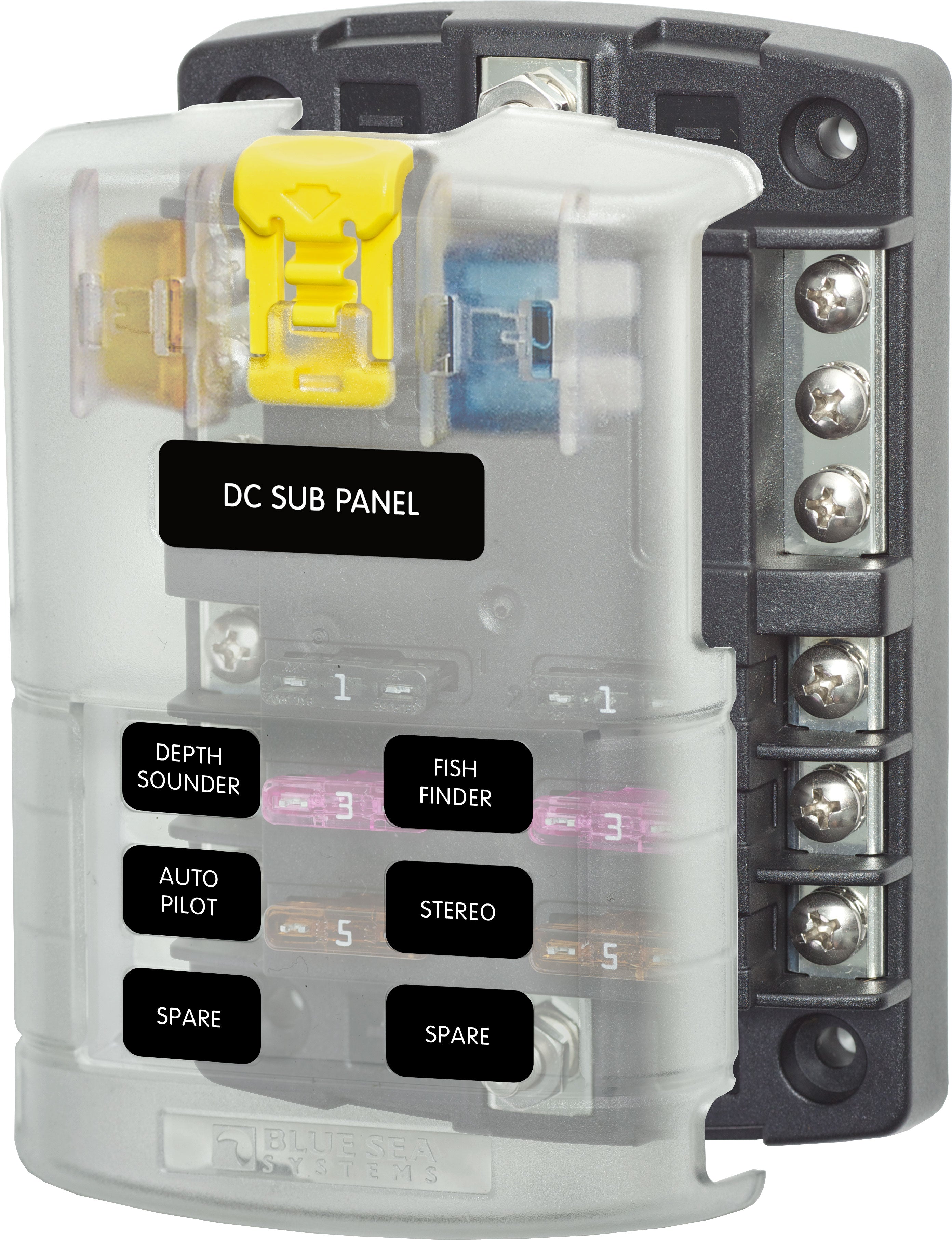 Blue Sea ST Blade Fuse Block 5025 - 6 Circuit Marine Fuse Panel with Negative Bus & Cover for Boat, RV, and Automotive Electrical Systems